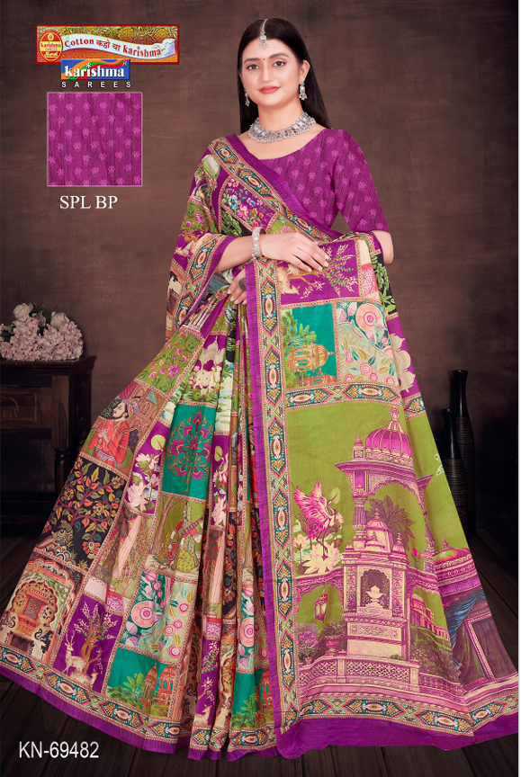 Purple Pure Cotton Malai (Soft) Saree With Modern design