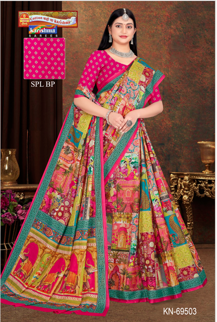 Pink Pure Cotton Malai (Soft) Saree With Modern design