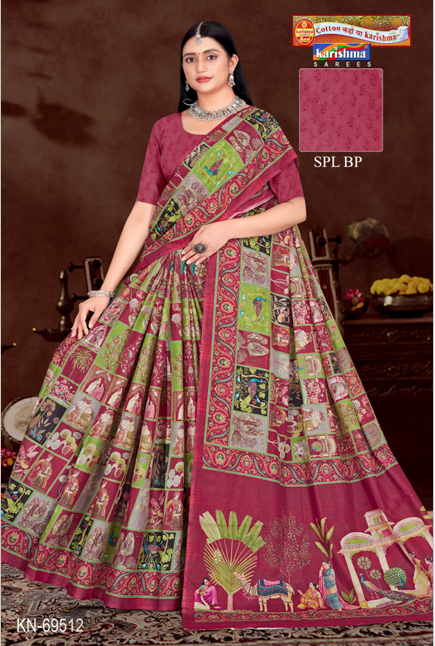Purple Pure Cotton Malai (Soft) Saree With Modern design