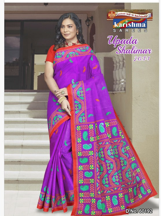 Purple Shalimar Pasiely Print Mulmul Saree