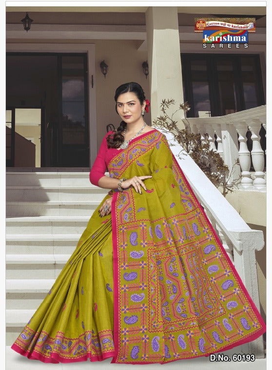 Olive Shalimar Pasiely Print Mulmul Saree