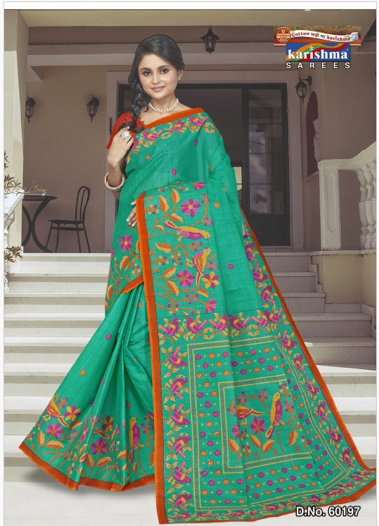 Green Shalimar Pasiely Print Mulmul Saree