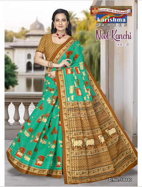 Pichwai Inspired Print Mulmul Saree