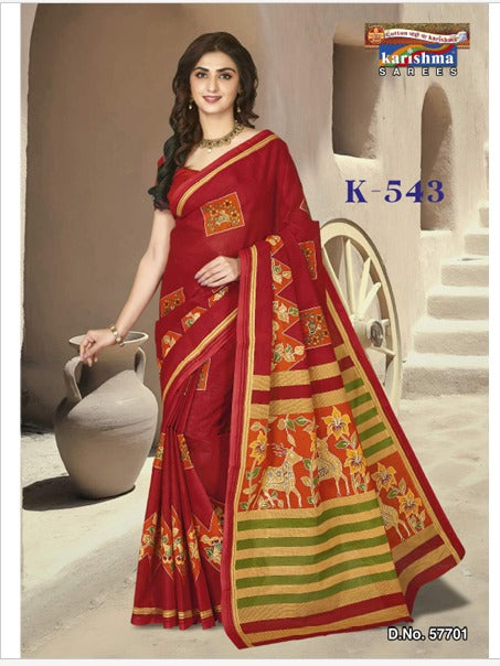 Woven from airy pure mulmul (Stiff) cotton, this saree pairs artistic circular prints with an ornate pallu for effortless festive elegance.