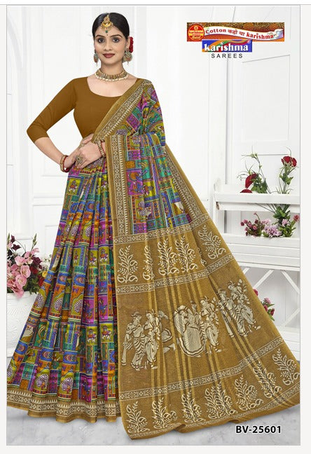 Vrindavan Folk Grid Mulmul Saree