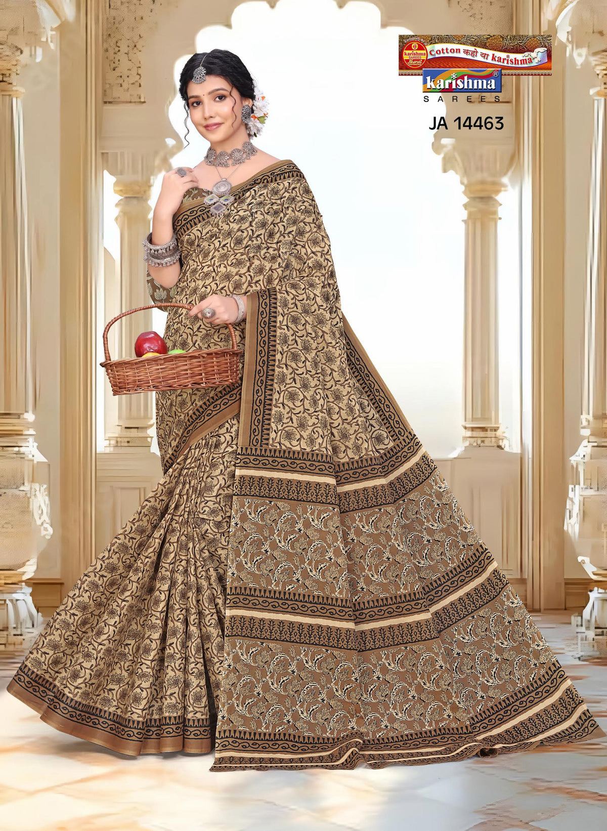 Cream Pure Mulmul Cotton (Medium soft) Butti desigen Saree Attached Blouse Pc