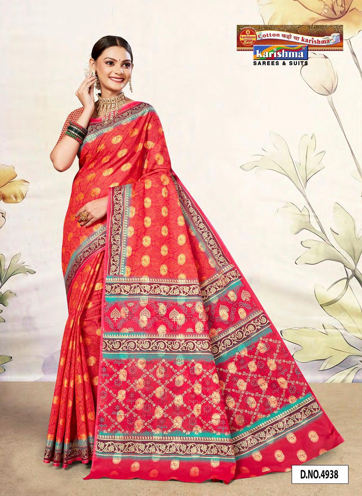 Pink Banarasi Design Style Jacquard Printed Pure Cotton Saree - Shop Karishma