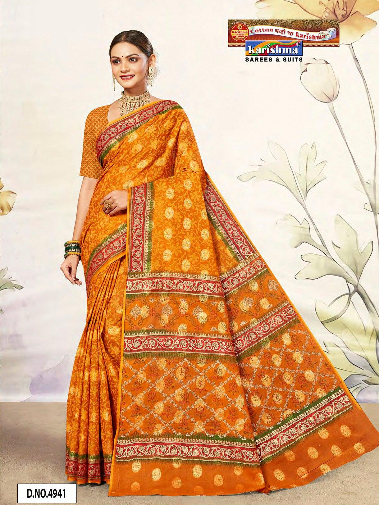 Orange Banarasi  Pure Cotton Saree 