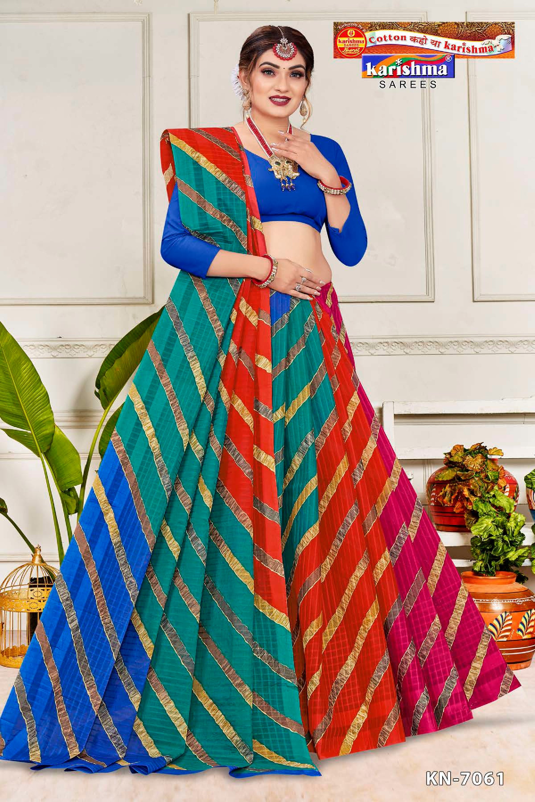 Blue Multicolour Traditional Rajasthani Leheriya Pure Mulmul Cotton Saree