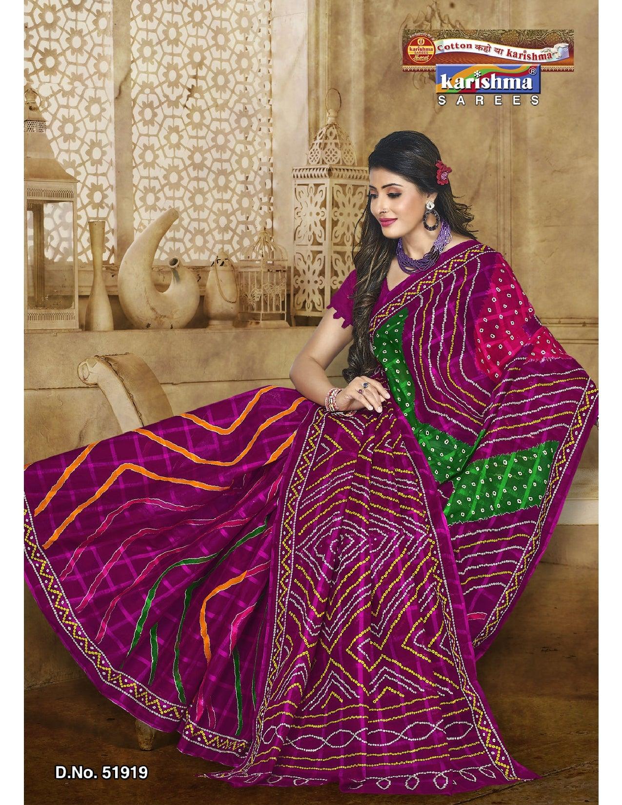 Pink Leheriya Style Design Printed Pure Mulmul Cotton Saree - Shop Karishma