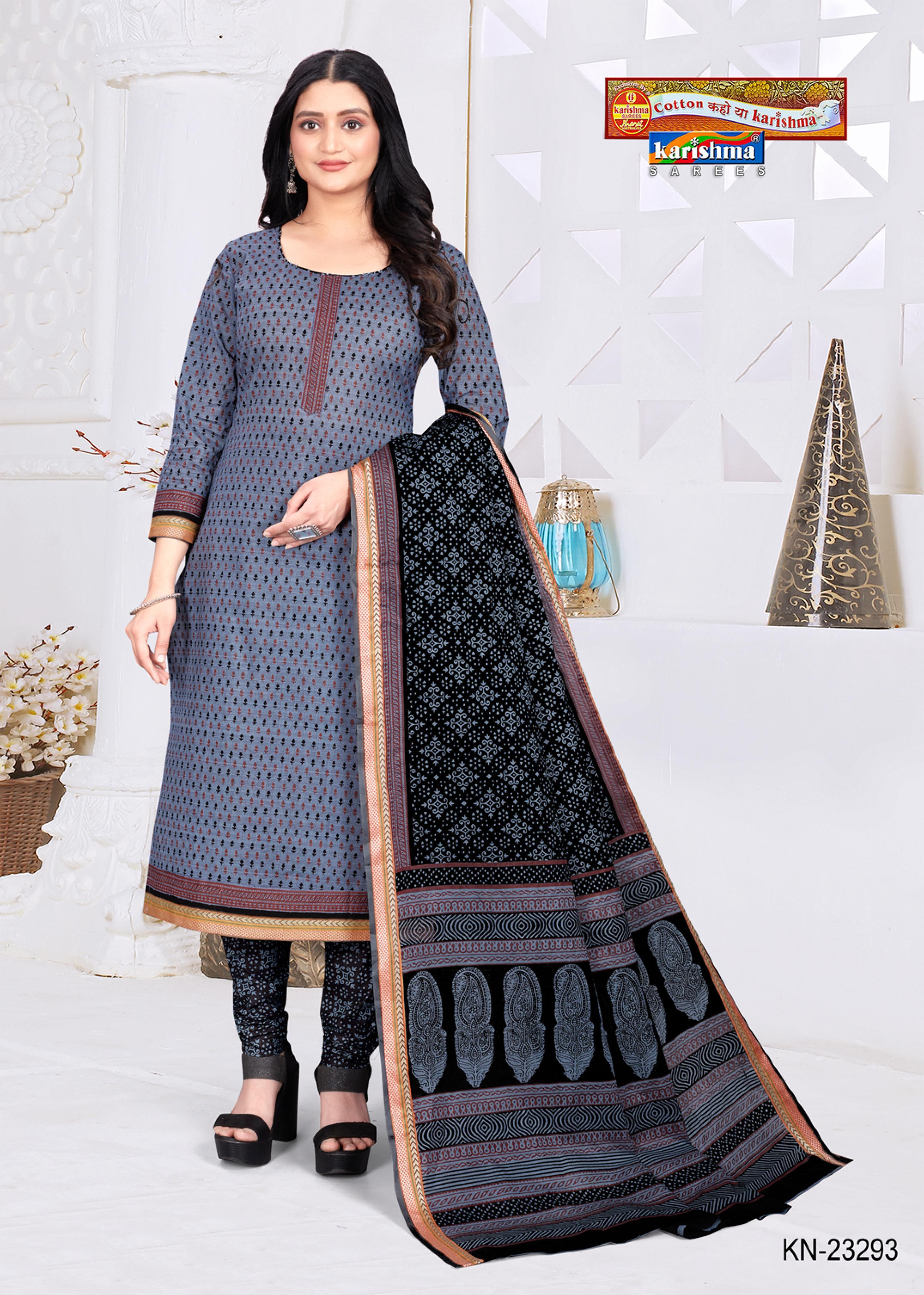 Grey Motif Butti Design Printed Pure Cotton Zari Unstitched Dress Material Set - Shop Karishma