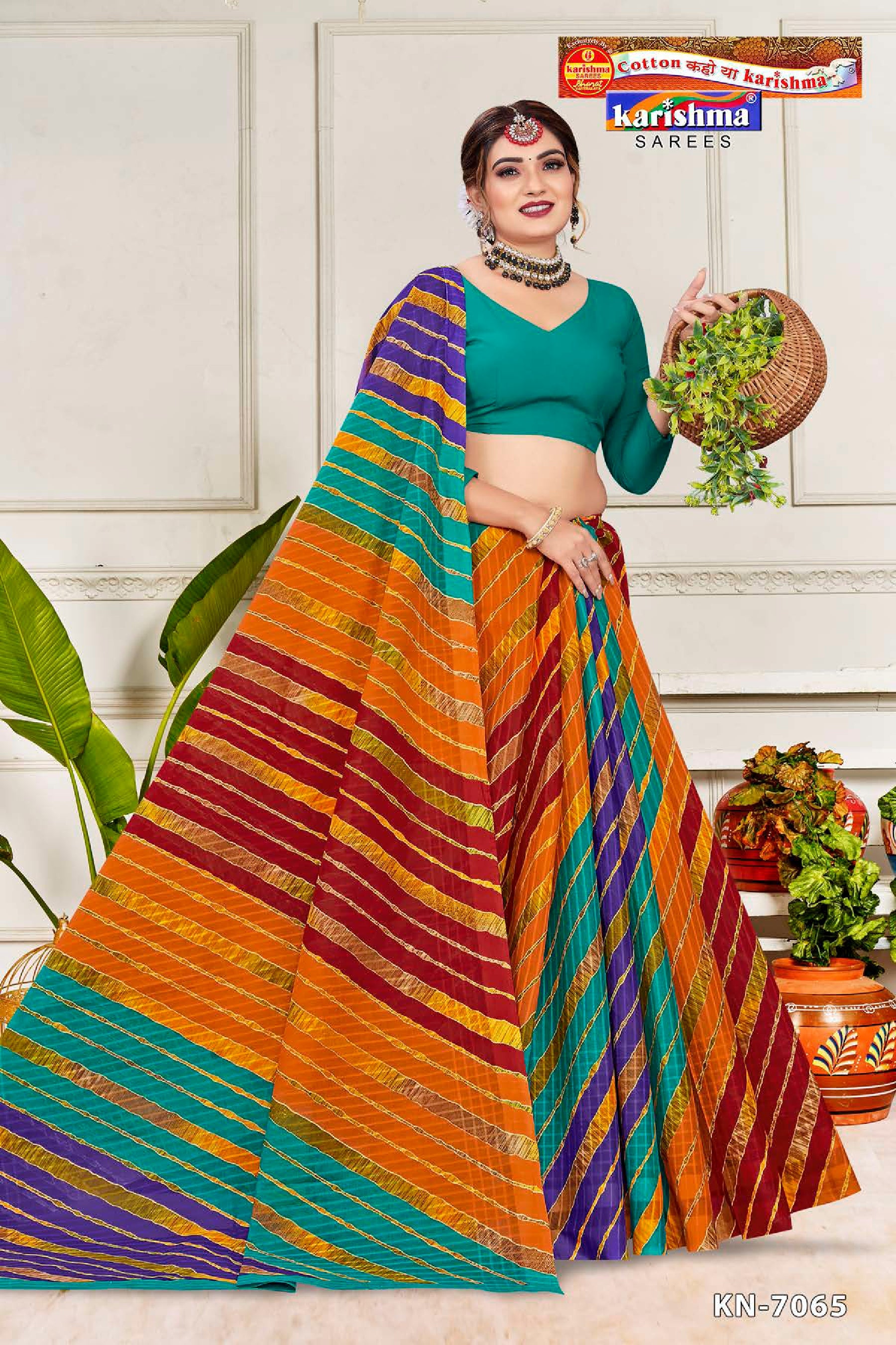 Green Multicolour Traditional Rajasthani Leheriya Pure Mulmul Cotton Saree