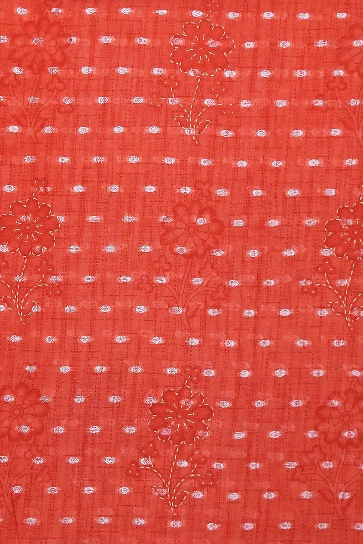 Red Pattu Pure Mulmul Cotton Floral Printed Resham Border Saree - Shop Karishma