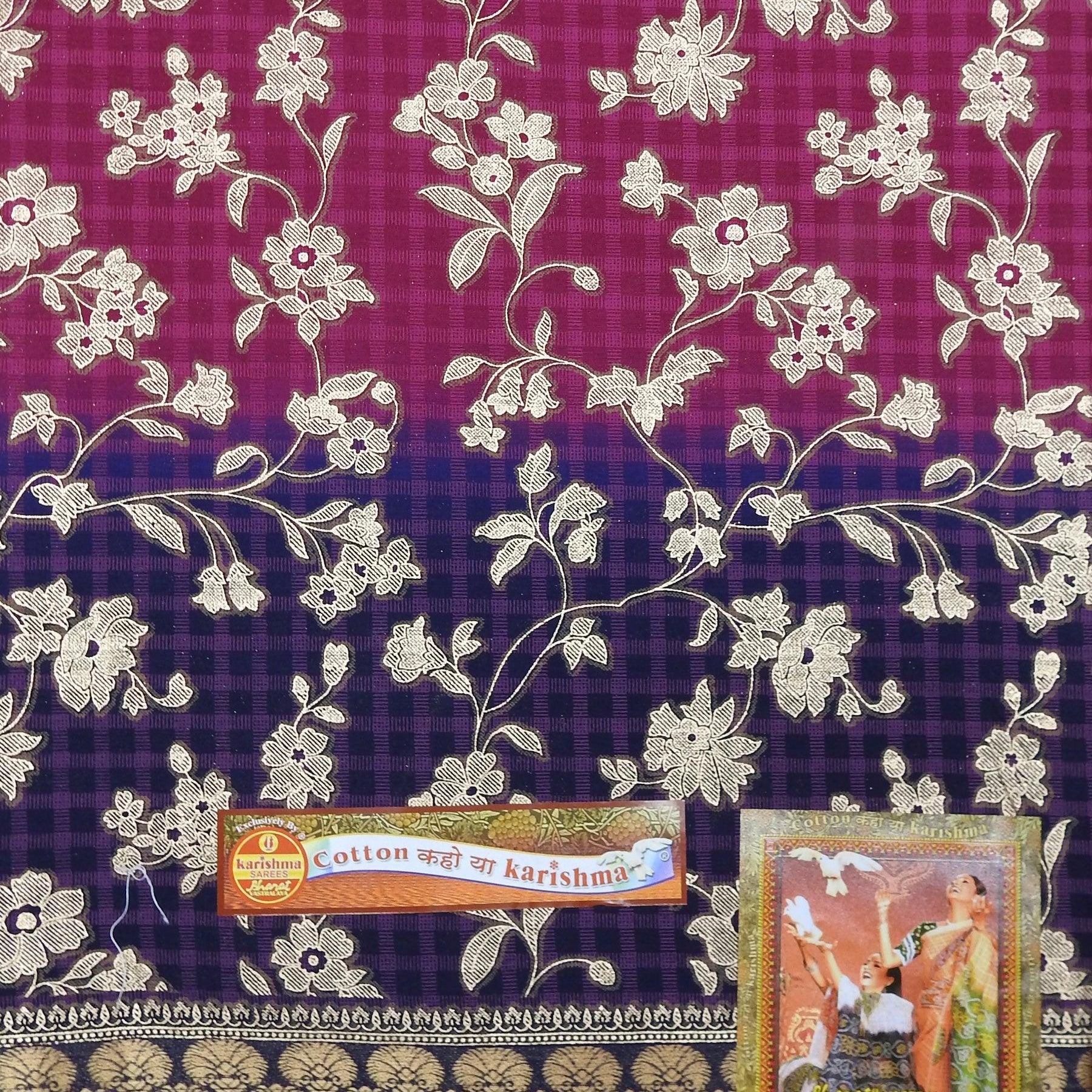 Pink Traditional Banarasi Jacquard Design Printed Pure Cotton Saree with Zari Border - Shop Karishma