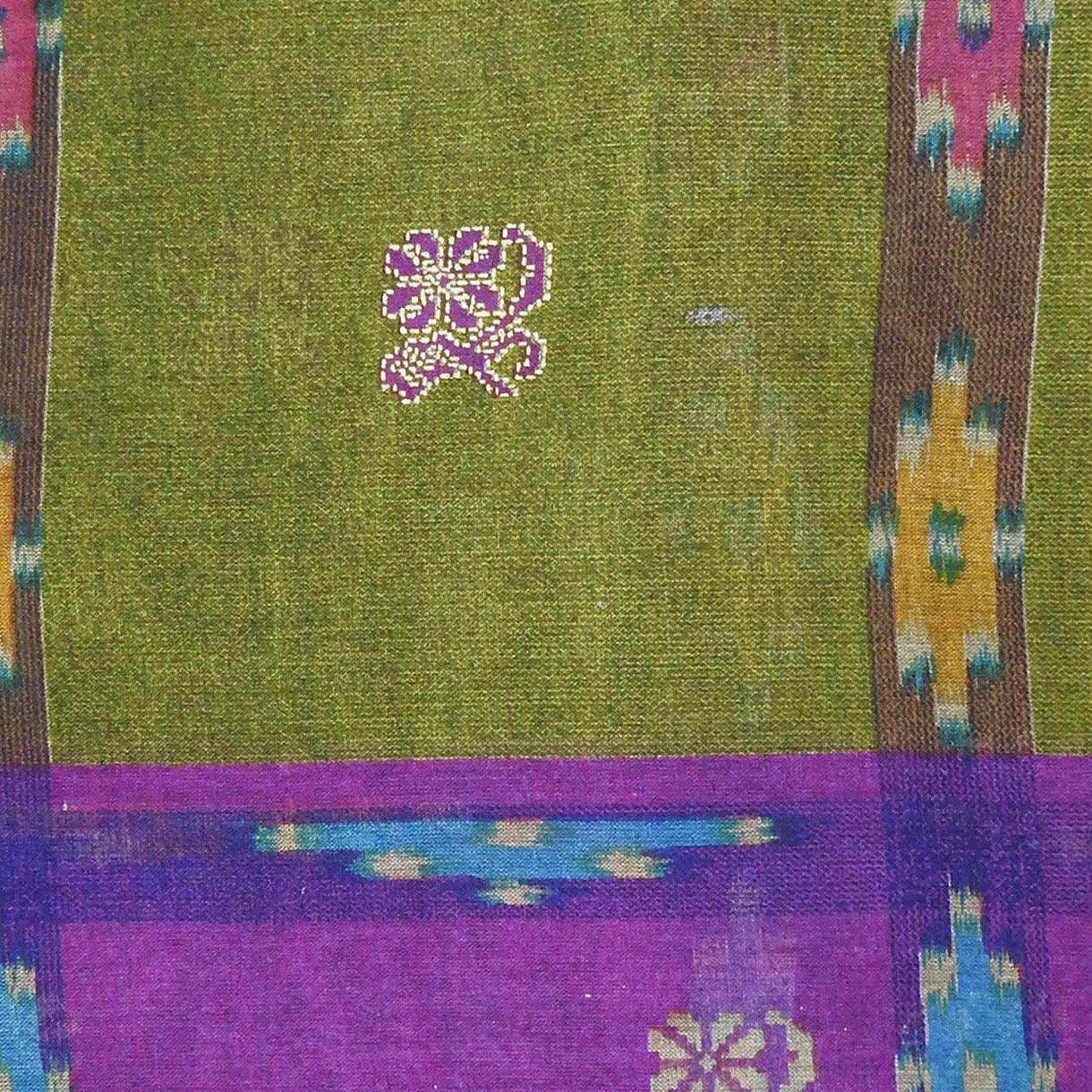Pink Green Traditional Handloom Pattern Design Printed Pure Muslin Cotton Saree - Shop Karishma