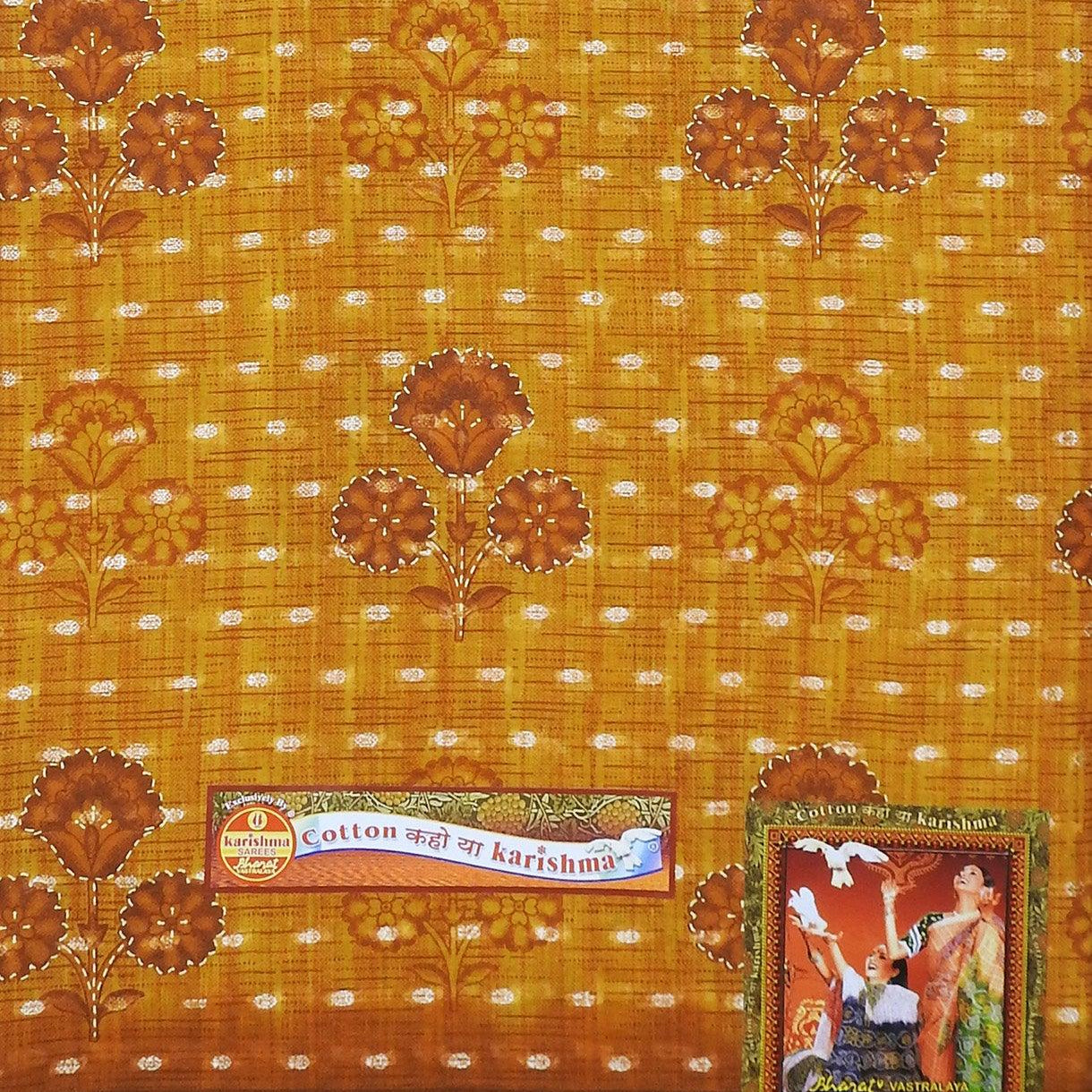 Yellow Pattu Pure Mulmul Cotton Floral Printed Resham Border Saree - Shop Karishma