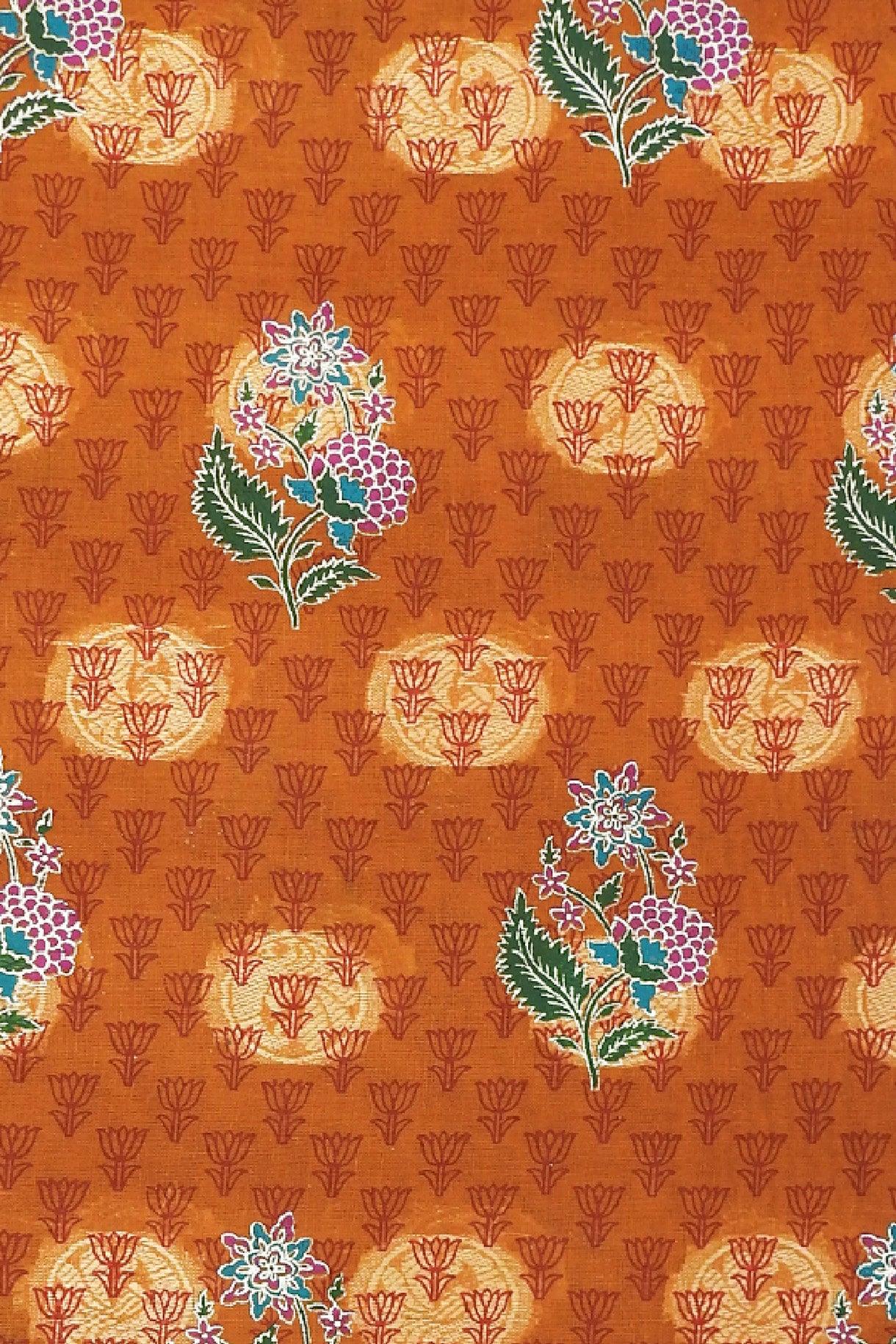 Orange Gold Banarasi Jacquard Design Style Printed Pure Cotton Saree - Shop Karishma