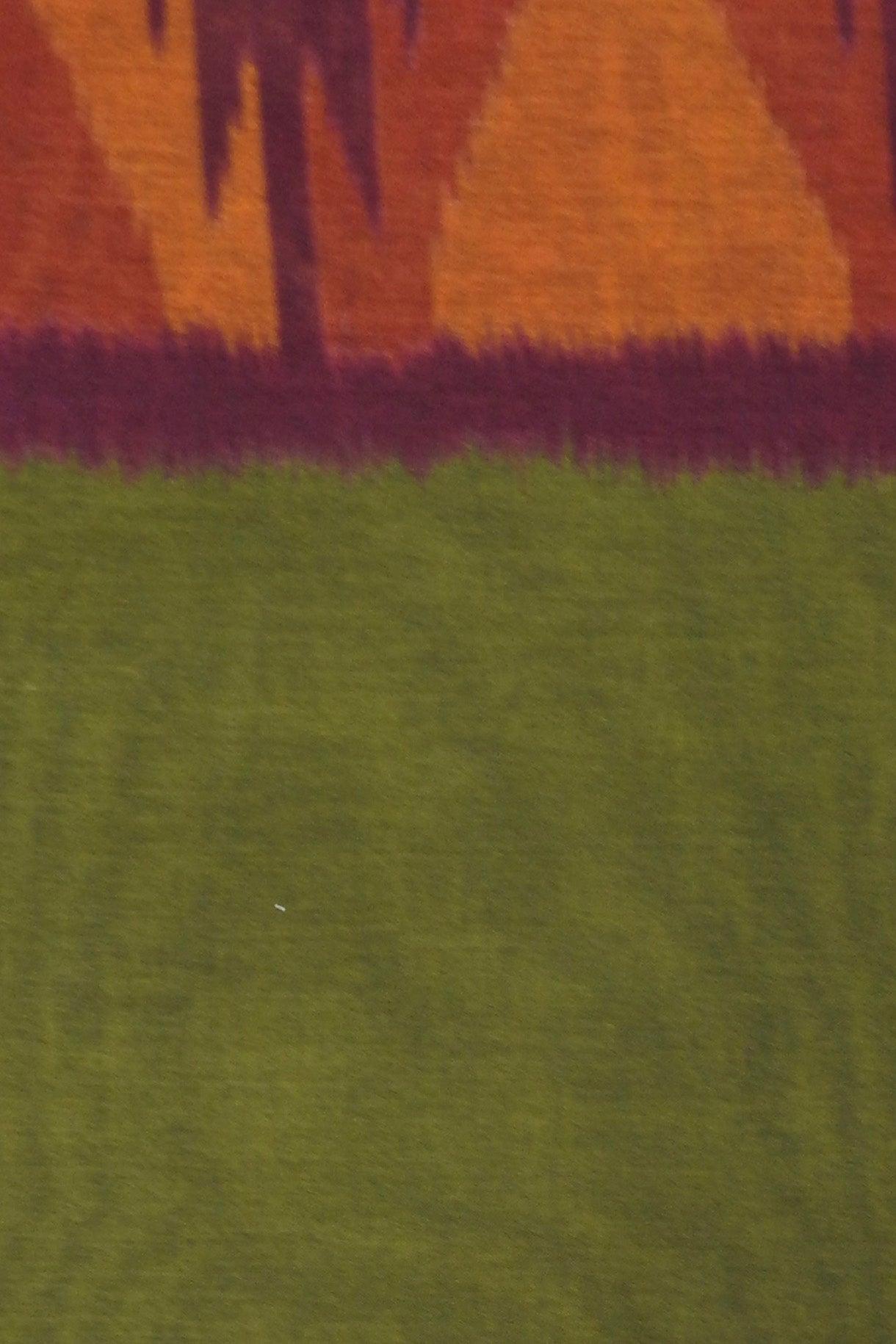 Orange Green Traditional Handloom Pattern Design Printed Pure Muslin Cotton Saree - Shop Karishma
