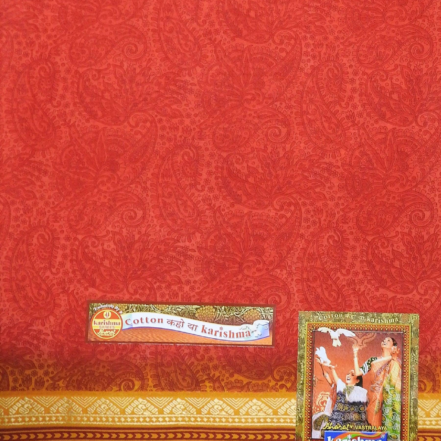 Red colour Paisely Printed Bentex Zari Border Pure Mulmul Cotton Saree - Shop Karishma
