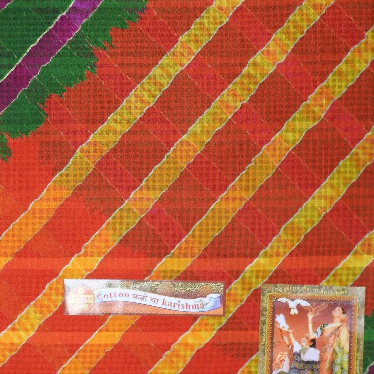 Green Red Leheriya Style Design Printed Pure Mulmul Cotton Saree - Shop Karishma