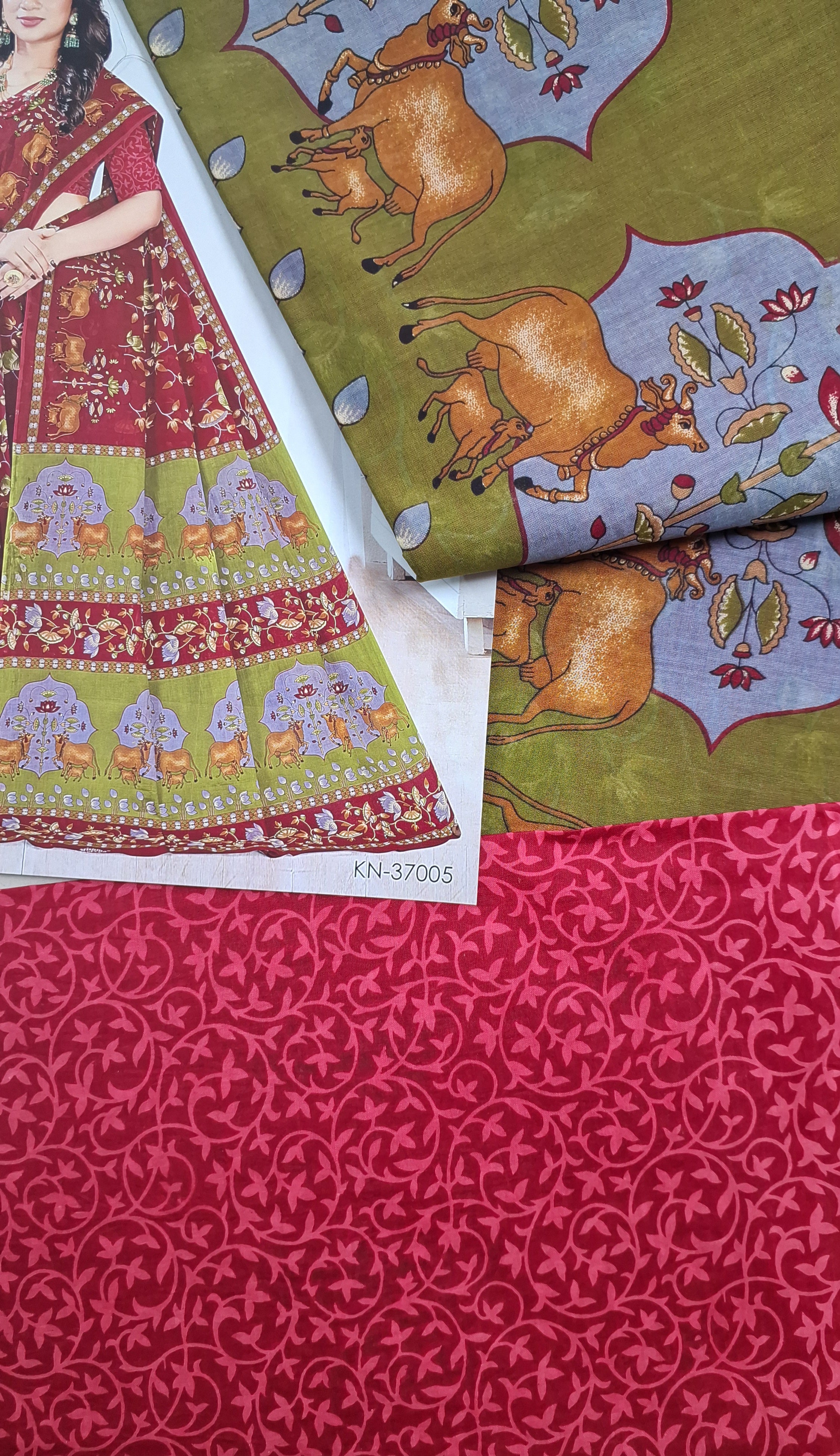 Red Pichwai Temple Design Printed Pure Mulmul Cotton Saree