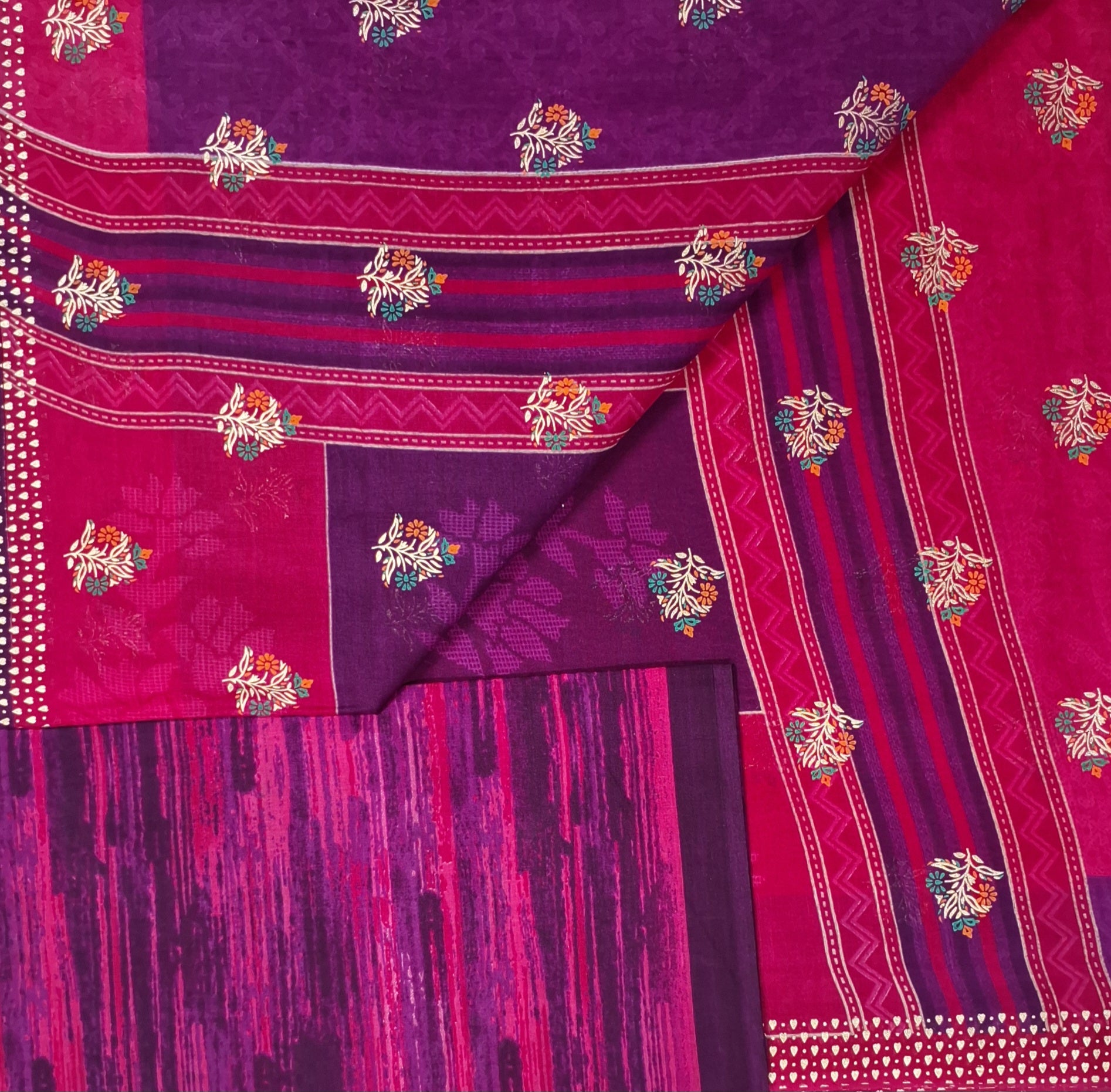 Purple Shaded Gold Festive Design Printed Mulmul Pure Cotton Saree