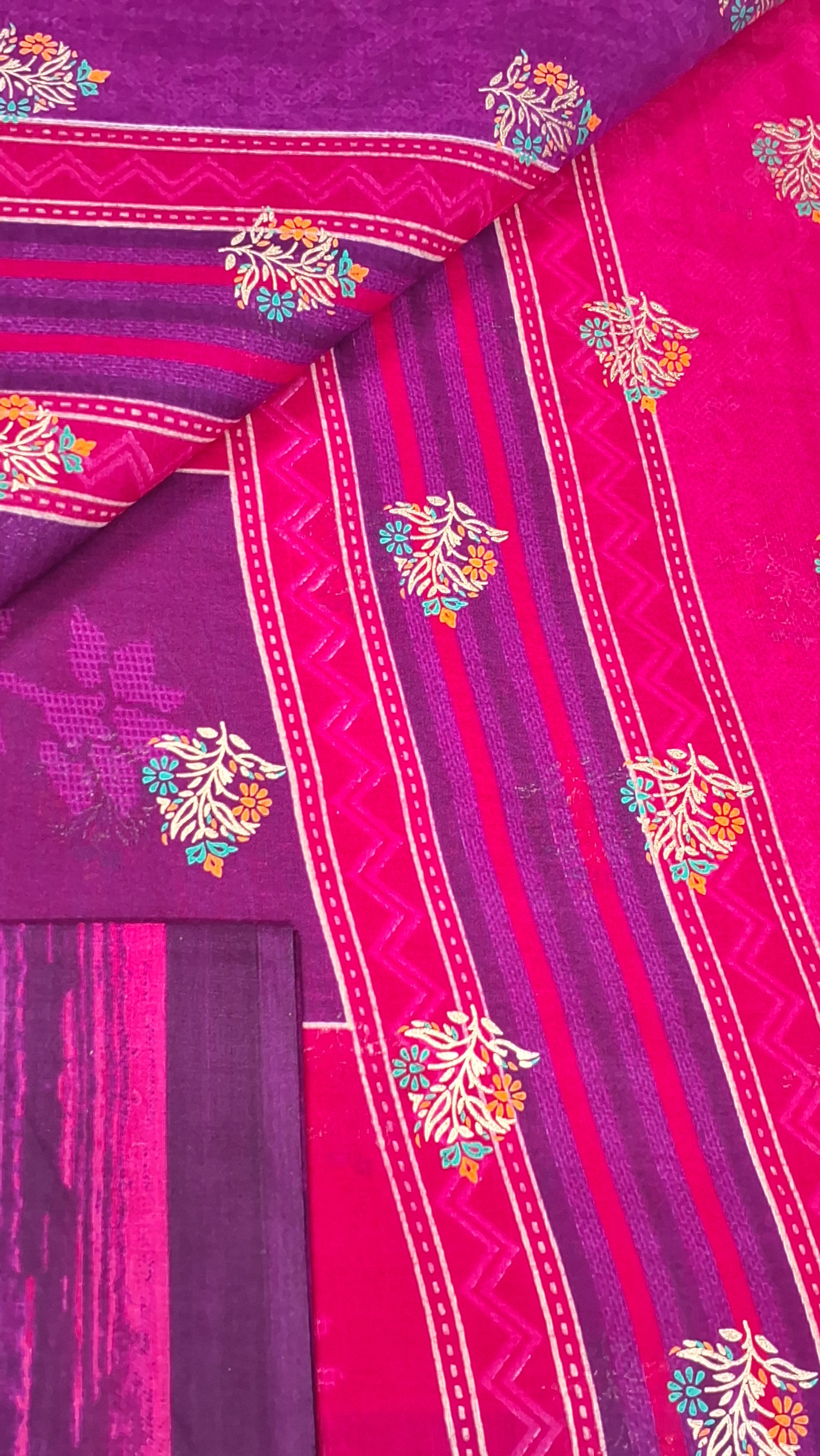 Purple Shaded Gold Festive Design Printed Mulmul Pure Cotton Saree