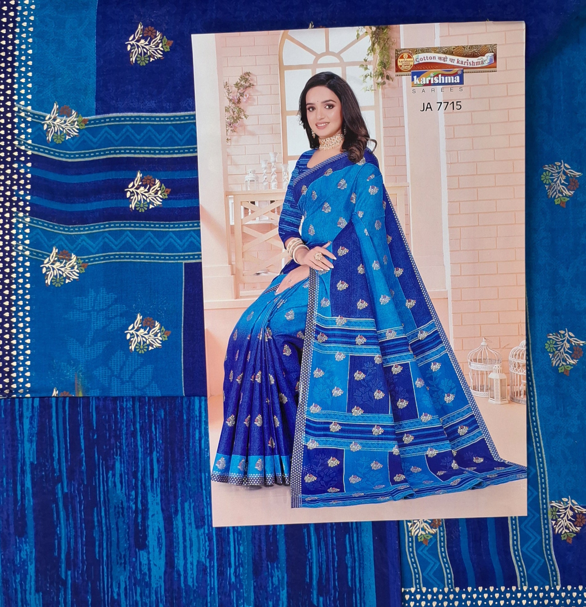 Navy Blue Shaded Gold Festive Design Printed Mulmul Pure Cotton Saree