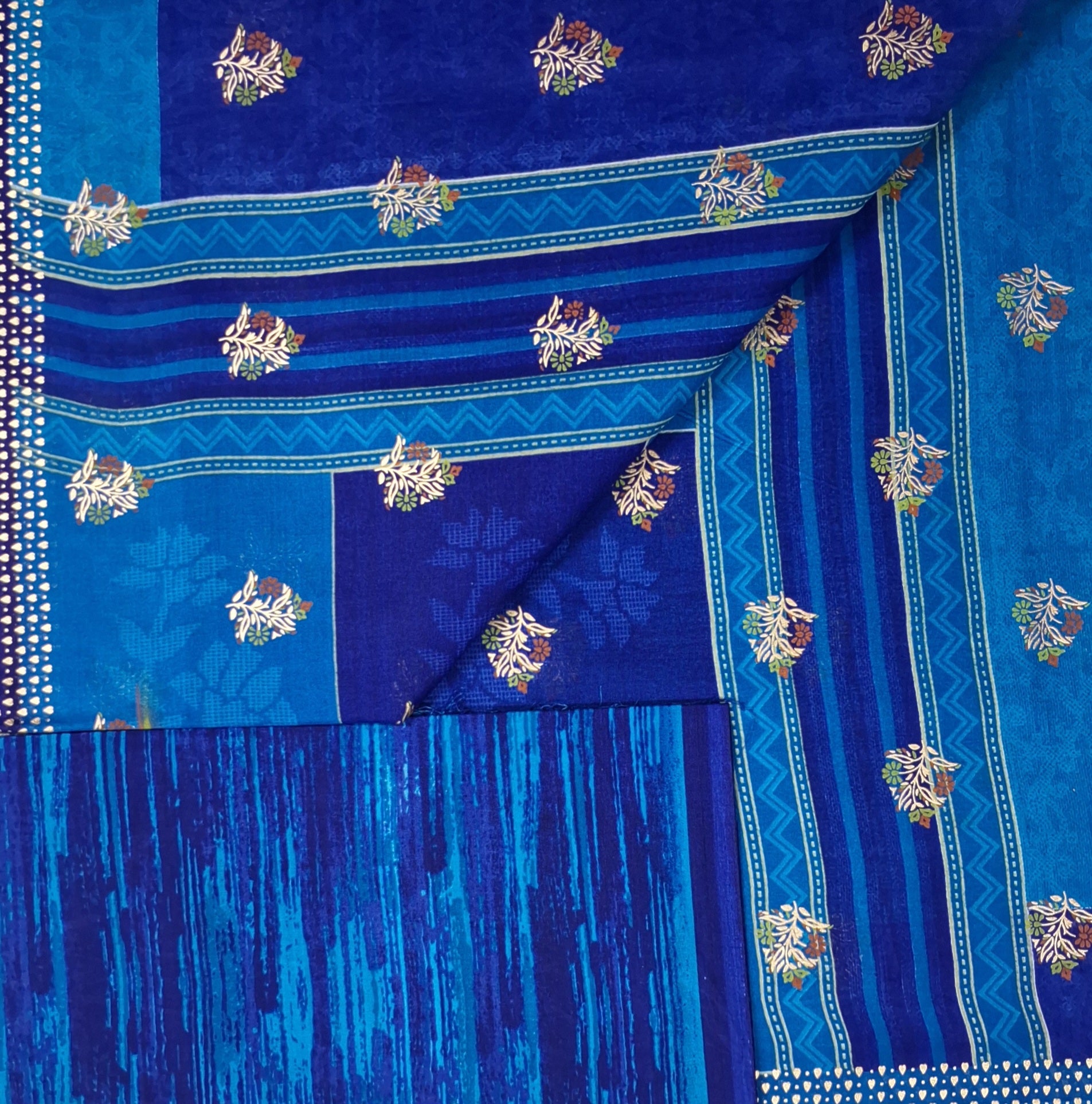 Navy Blue Shaded Gold Festive Design Printed Mulmul Pure Cotton Saree