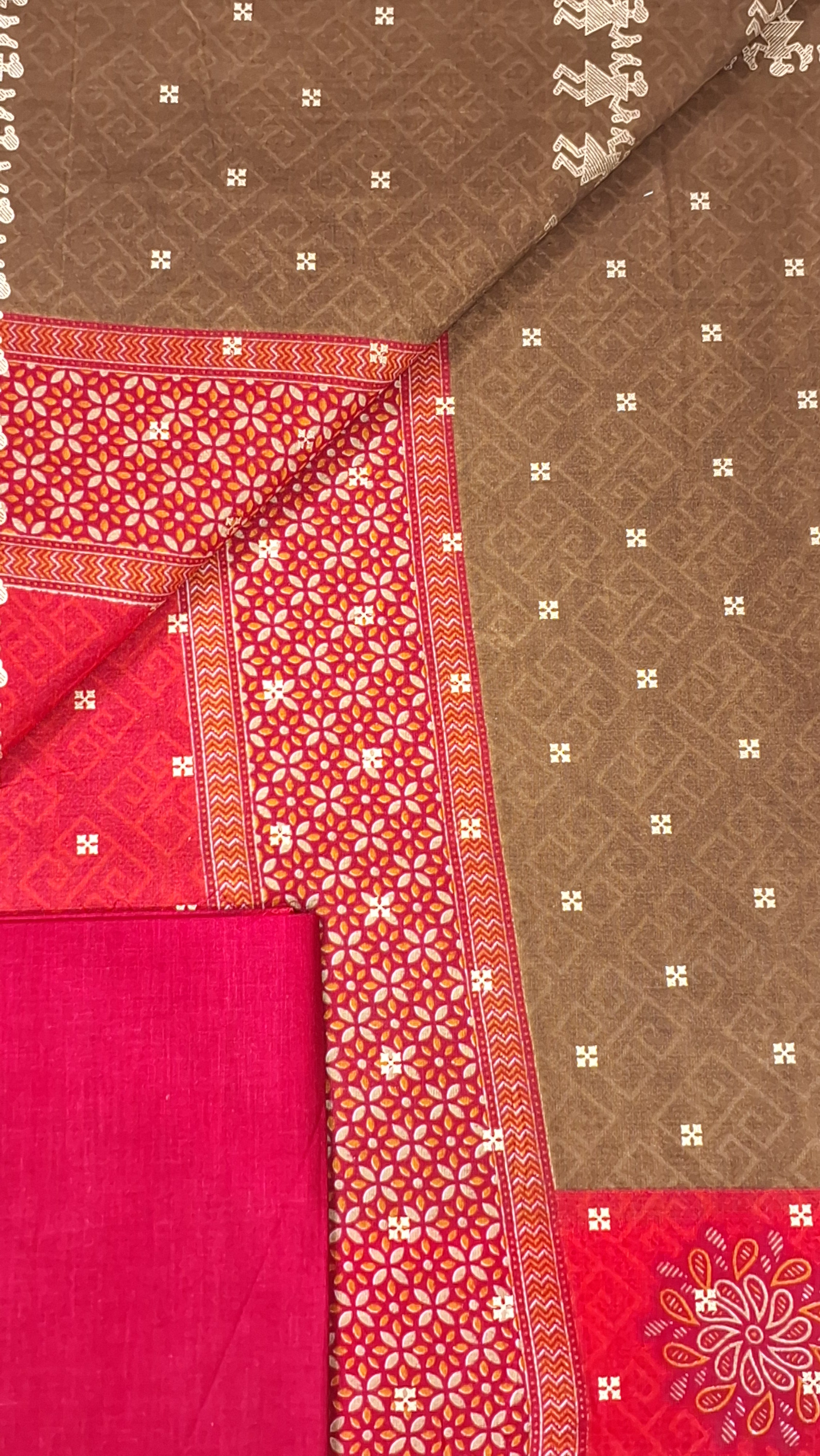 Red Warli Gold Festive Design Printed Mulmul Pure Cotton Saree