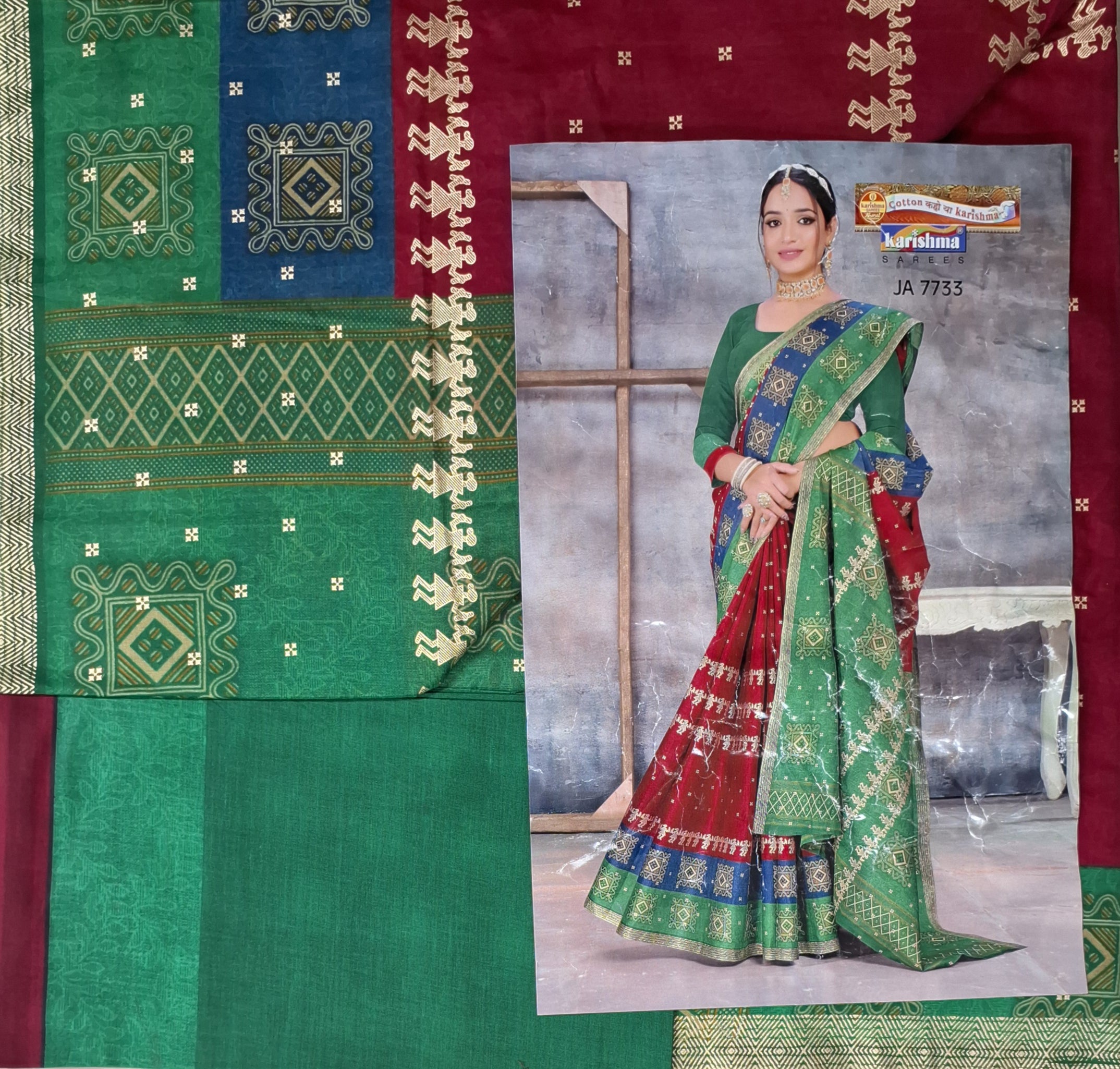 Green Warli Gold Festive Design Printed Mulmul Pure Cotton Saree