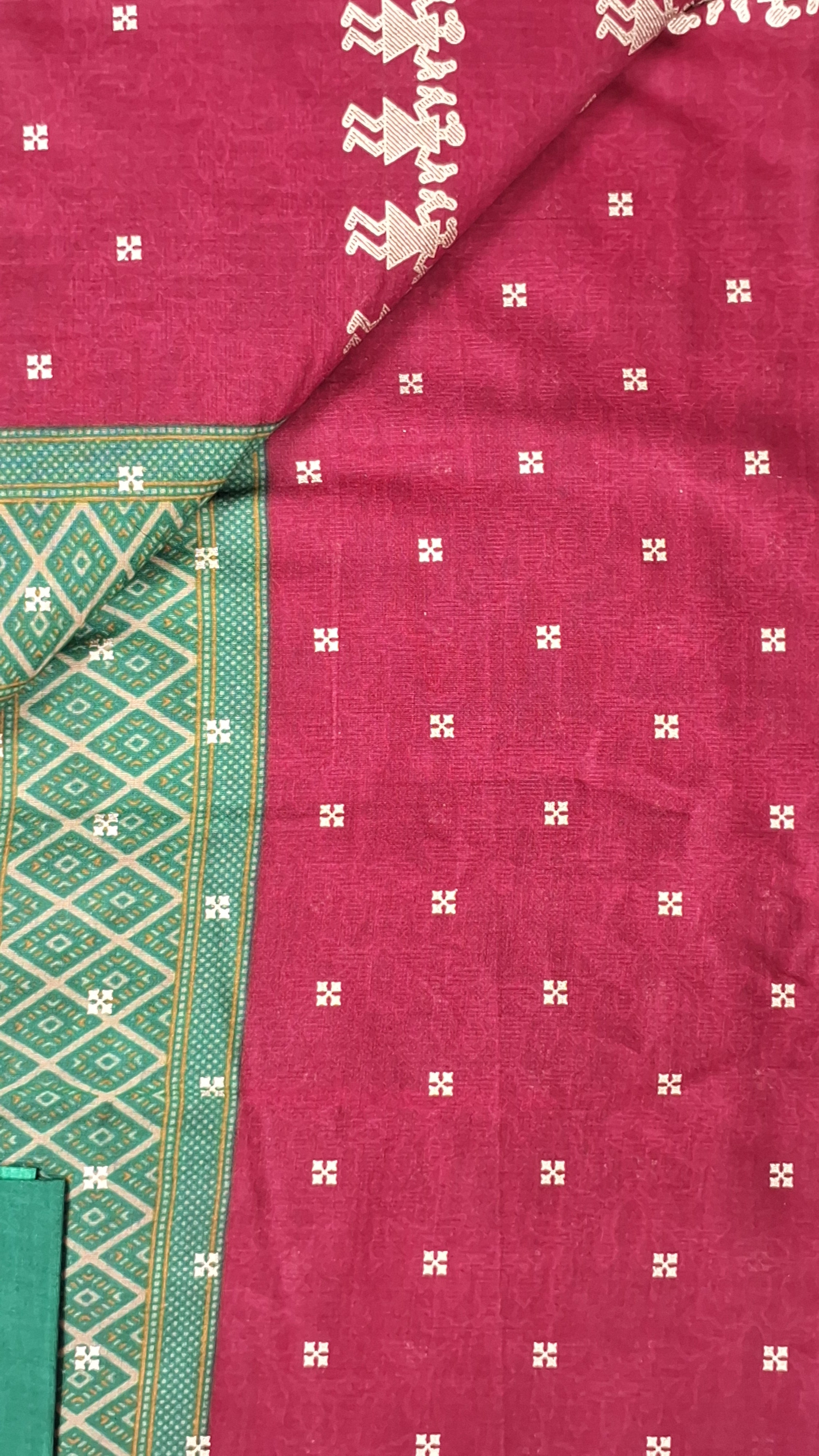 Green Warli Gold Festive Design Printed Mulmul Pure Cotton Saree