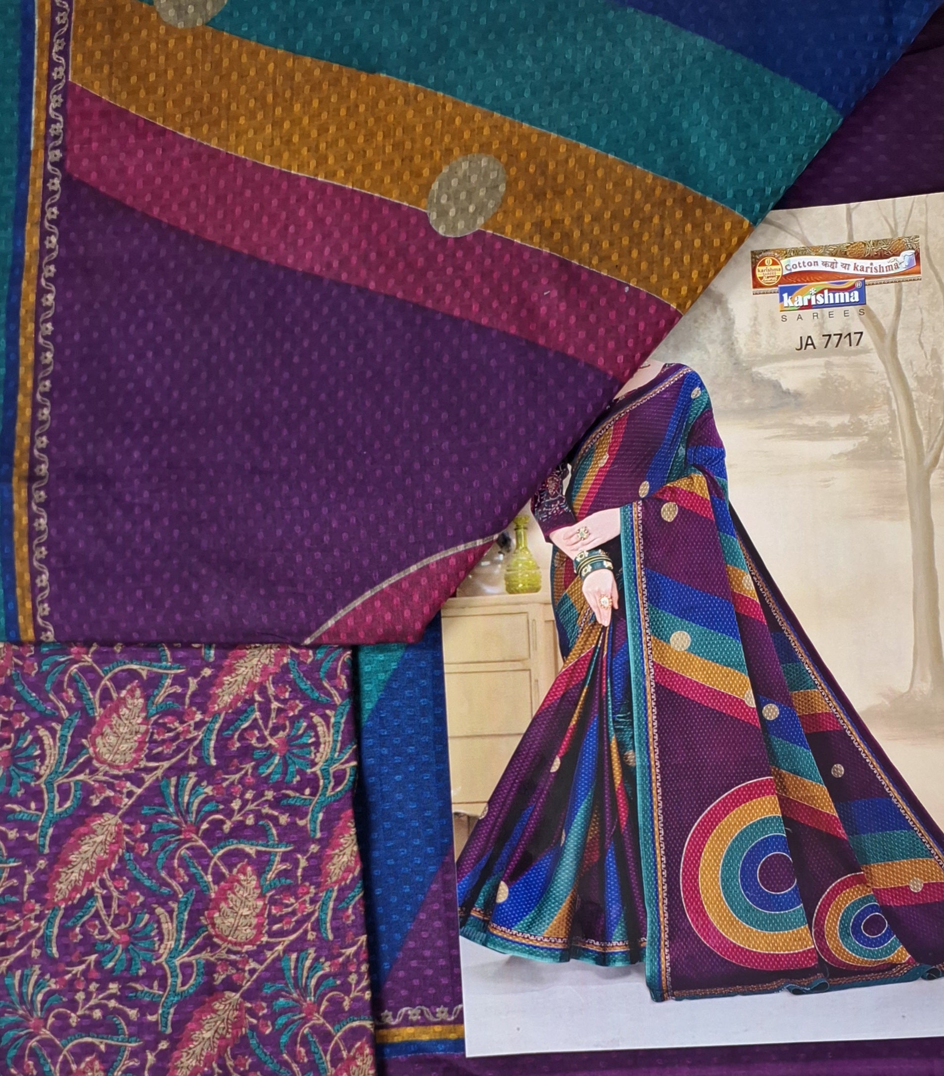 Purple Pure Muslin Bhagalpuri Handloom Pattern Printed Cotton Saree with Border