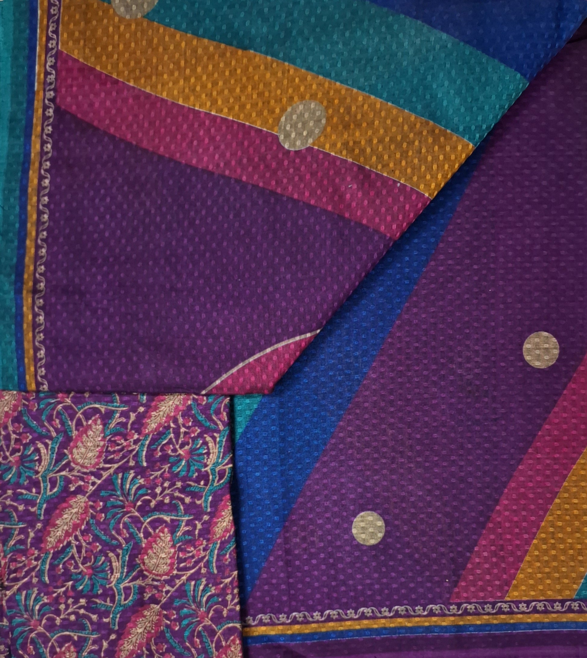 Purple Pure Muslin Bhagalpuri Handloom Pattern Printed Cotton Saree with Border