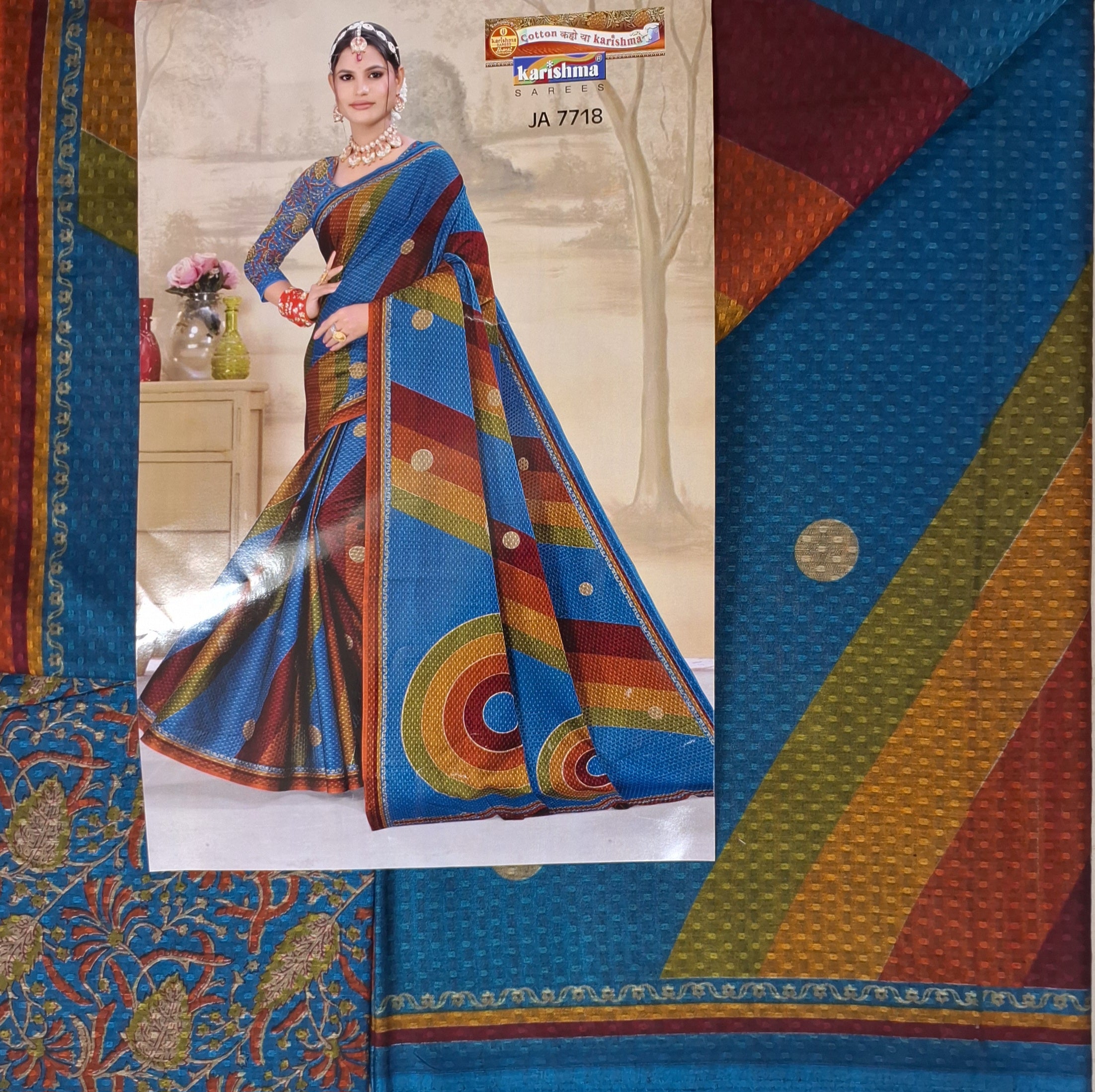 Blue Pure Muslin Bhagalpuri Handloom Pattern Printed Cotton Saree with Border