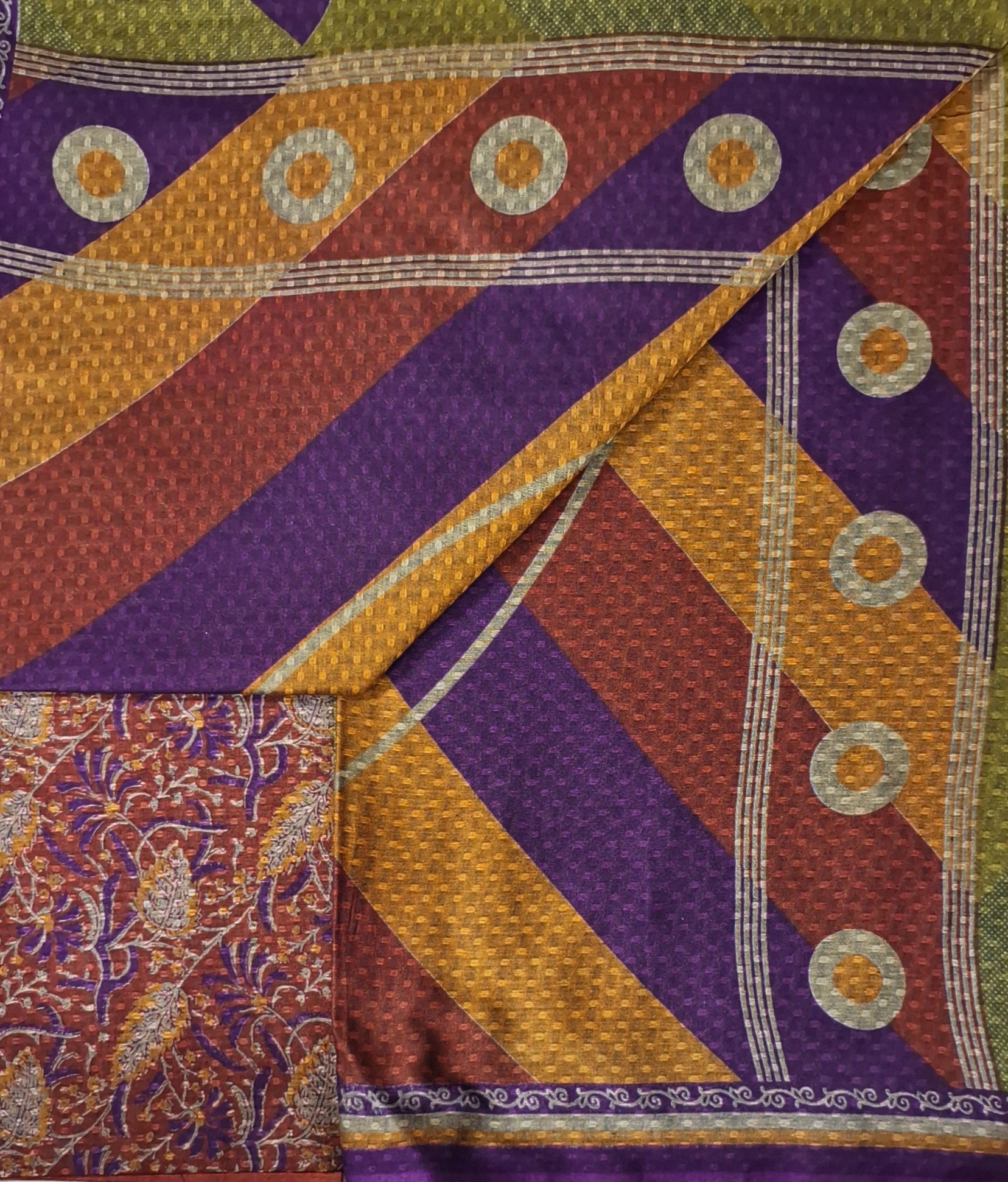 Olive Pure Muslin Bhagalpuri Handloom Pattern Printed Cotton Saree with Border