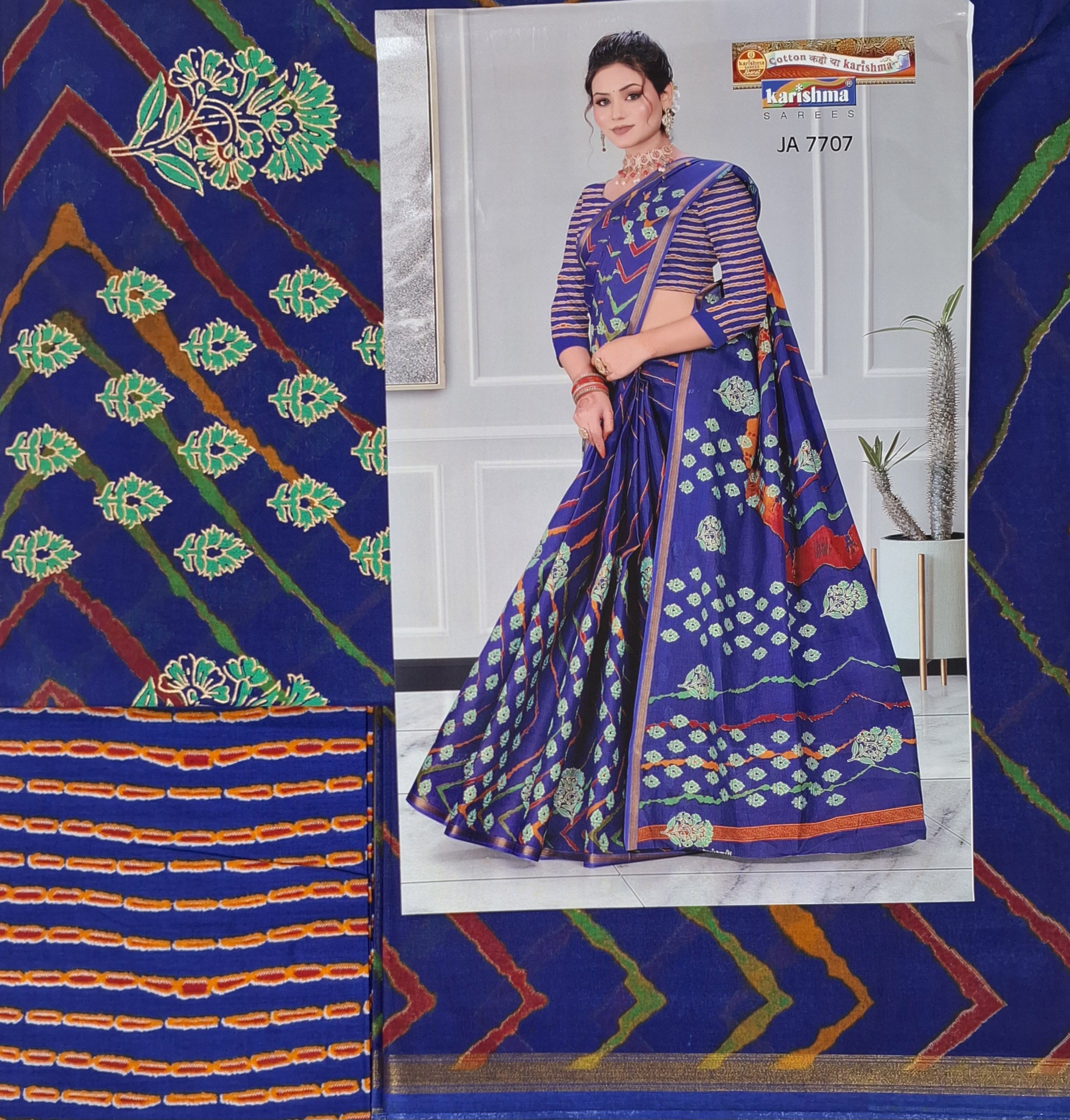 Blue Tie Dye Leheriya Design Festive Gold Zari Design Border Printed Pure Cotton Saree