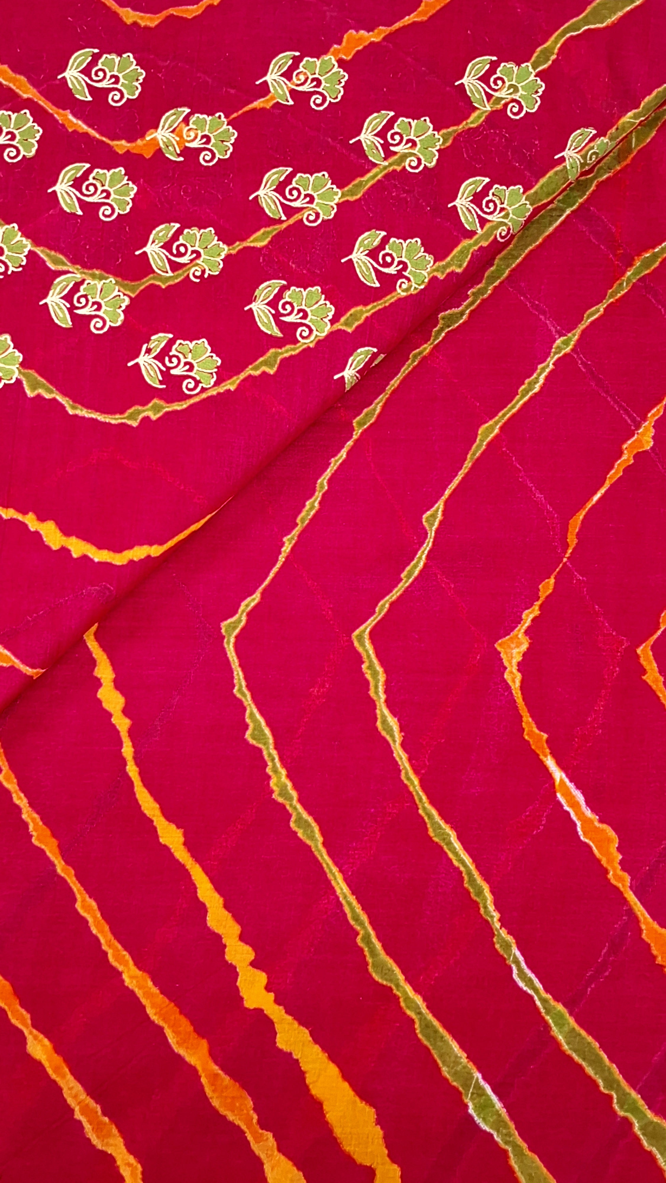 Pink Tie Dye Leheriya Design Festive Gold Zari Design Border Printed Pure Cotton Saree