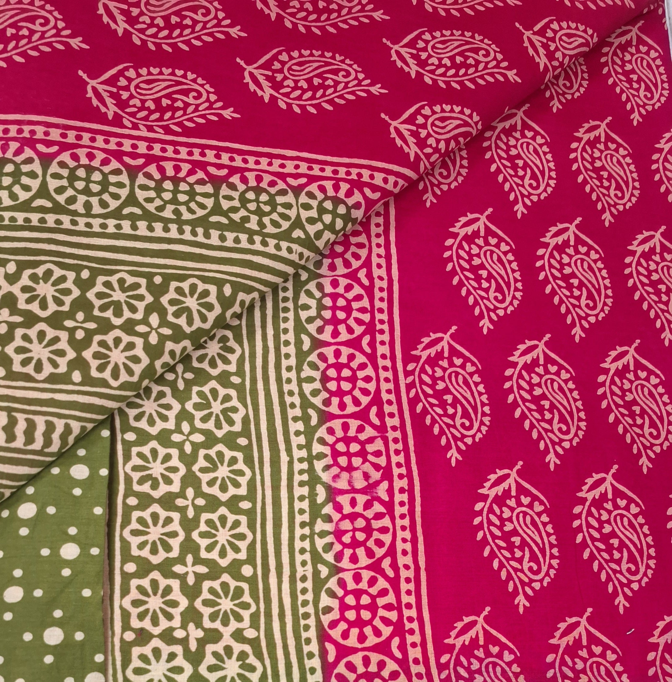 Pink Hand Batik Buta Style Shaded Soft Malai Cotton Printed Saree