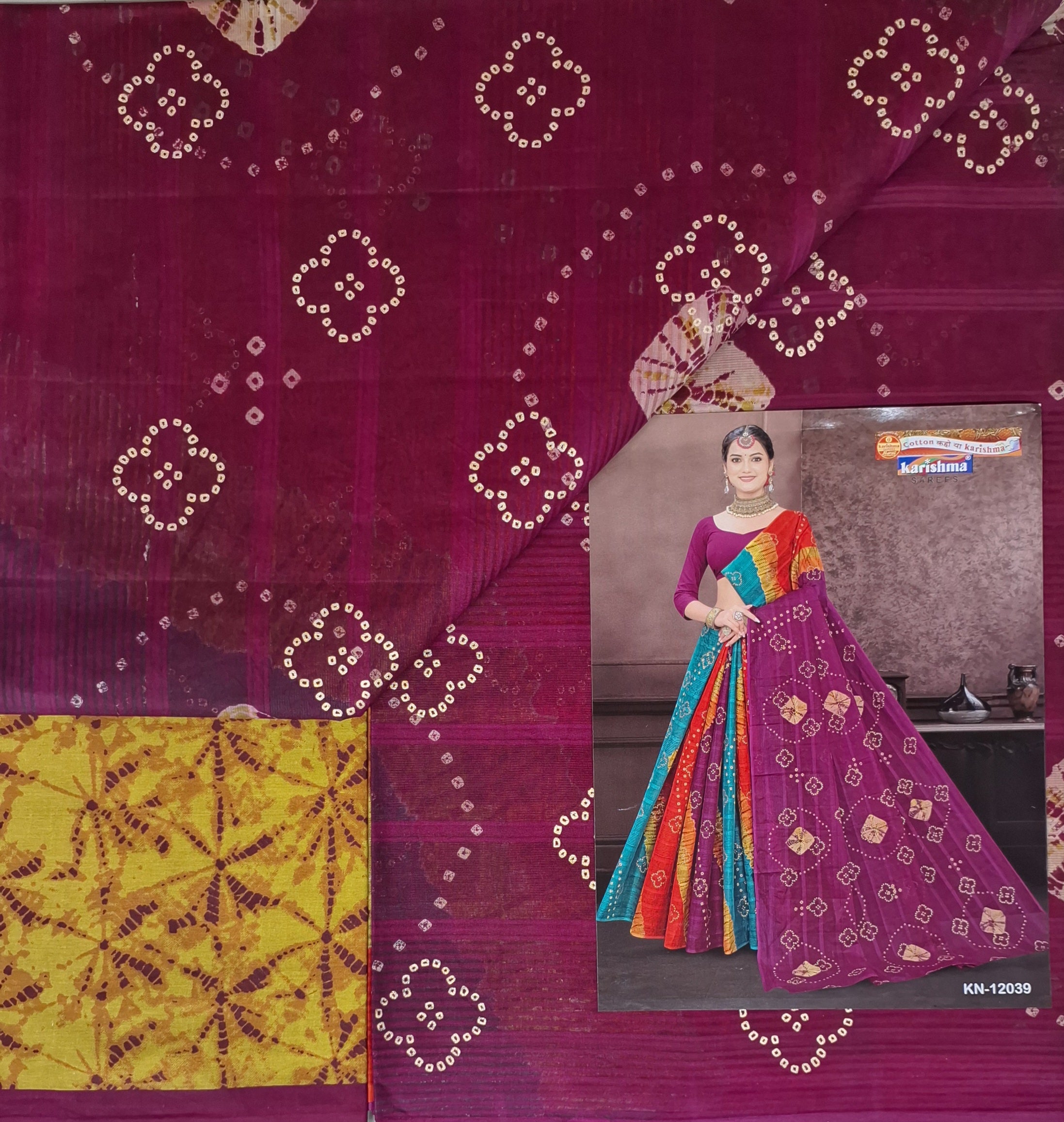 Purple Bandhani Leheriya Design Colourful Printed Mulmul Pure Cotton Saree