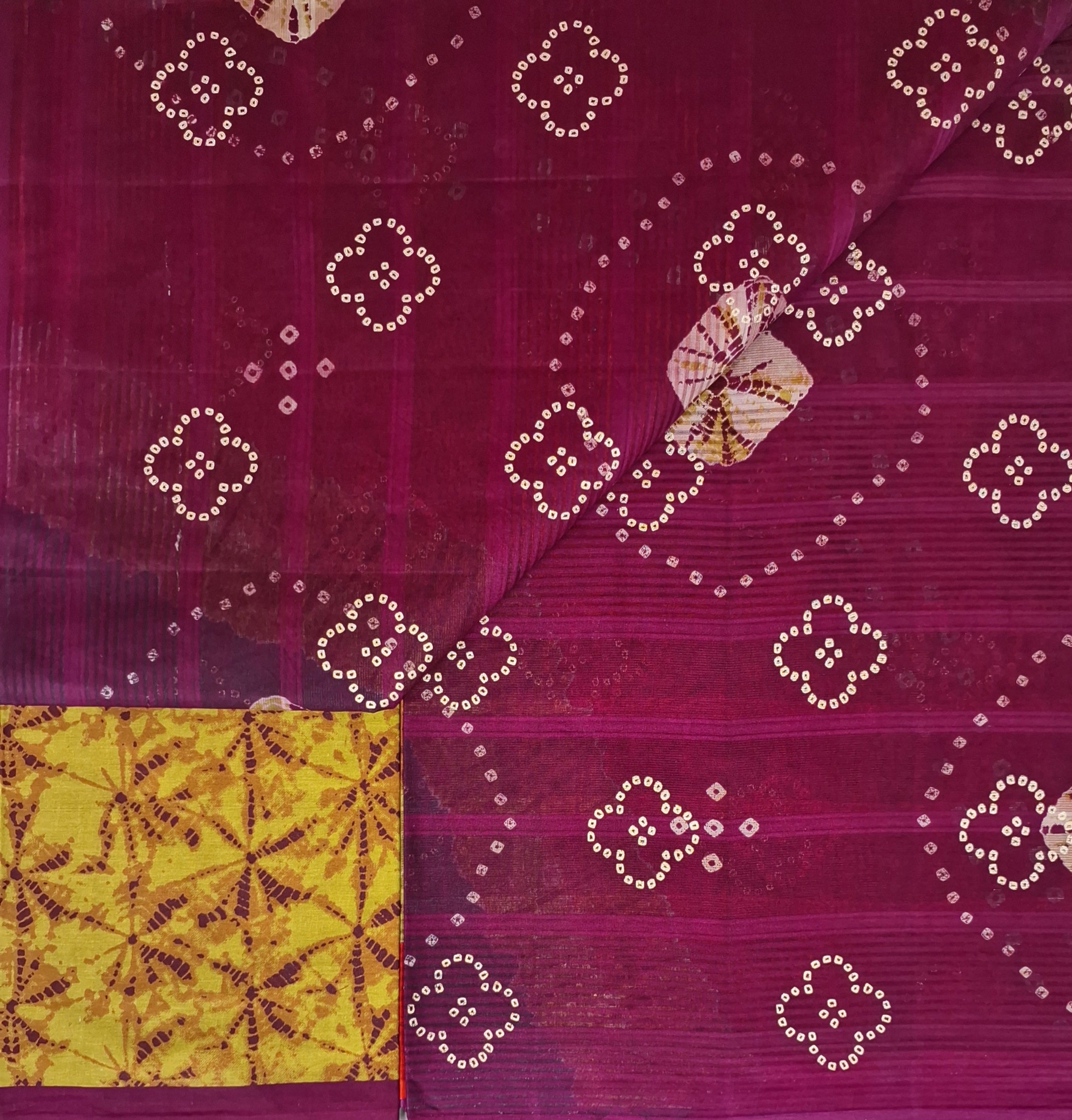 Purple Bandhani Leheriya Design Colourful Printed Mulmul Pure Cotton Saree