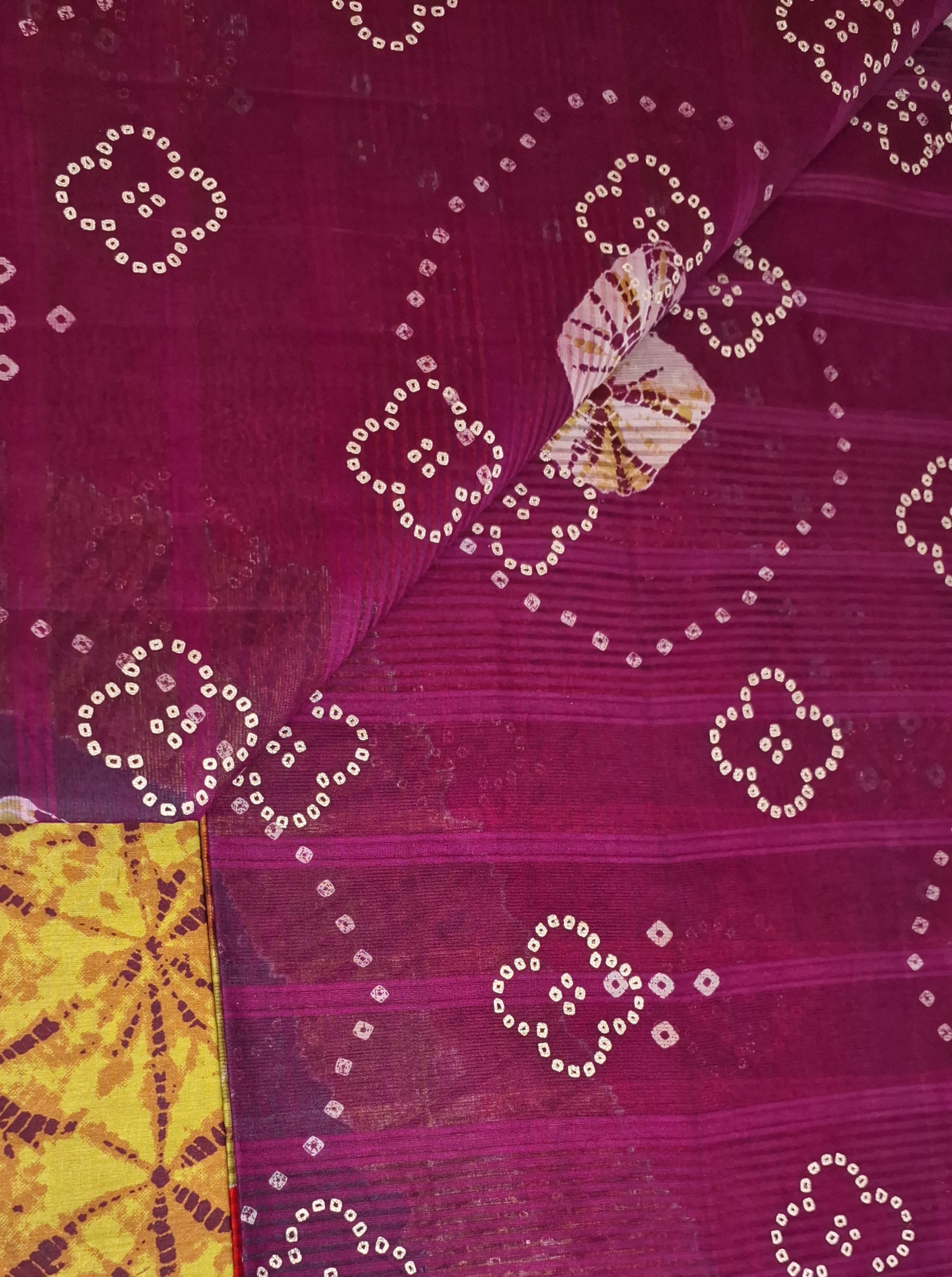 Purple Bandhani Leheriya Design Colourful Printed Mulmul Pure Cotton Saree