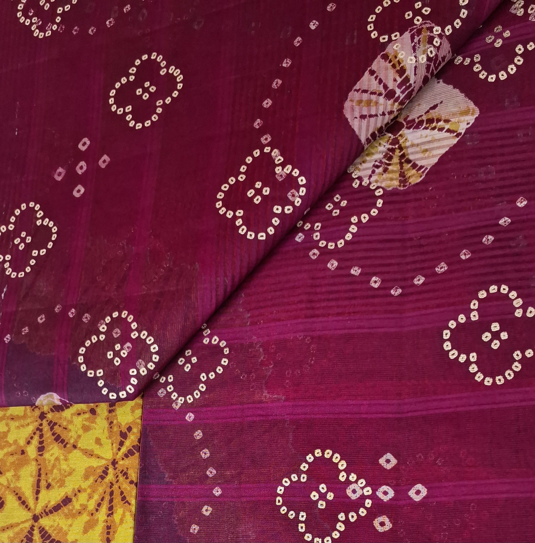 Purple Bandhani Leheriya Design Colourful Printed Mulmul Pure Cotton Saree