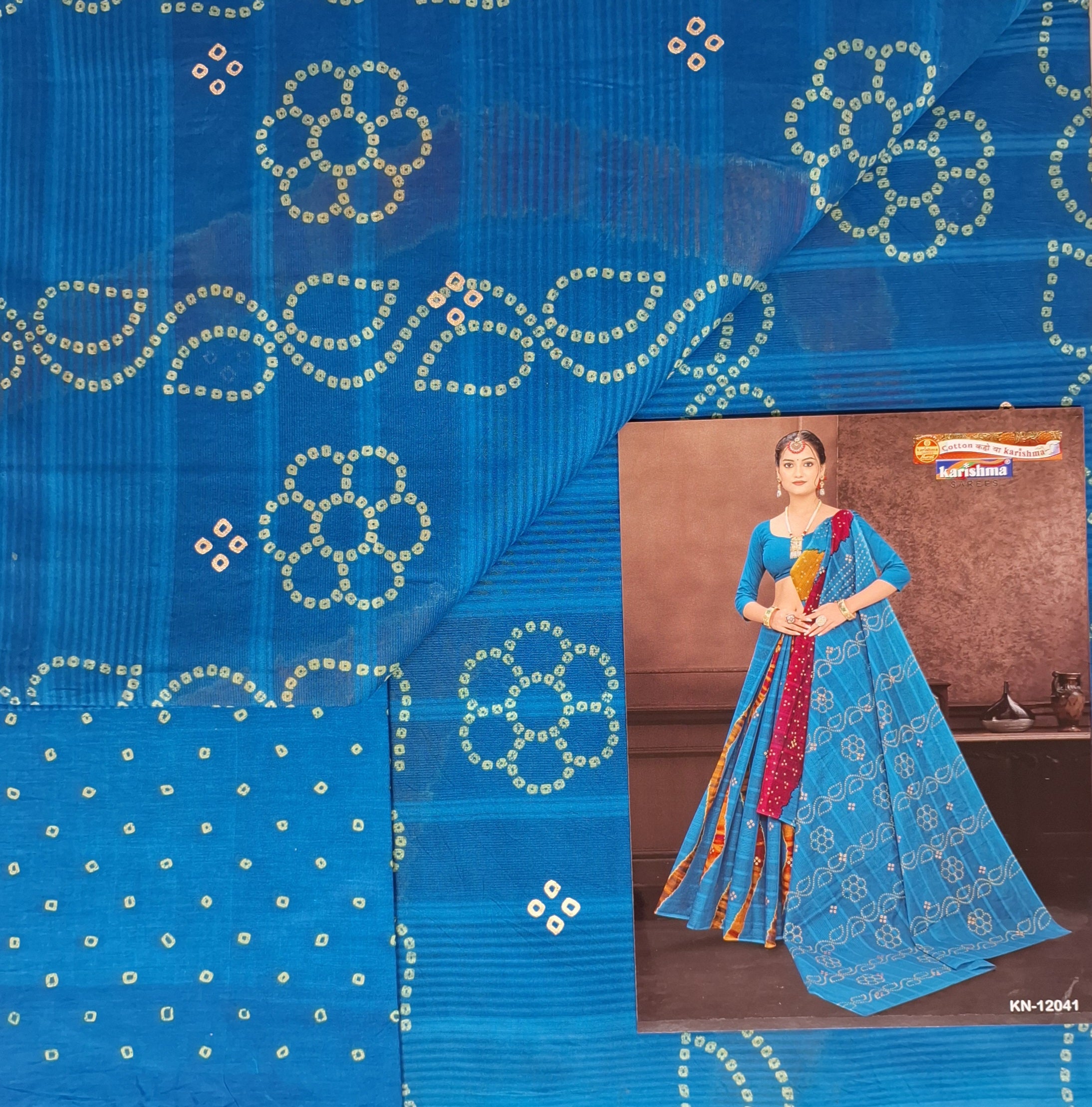 Blue Bandhani Leheriya Design Colourful Printed Mulmul Pure Cotton Saree