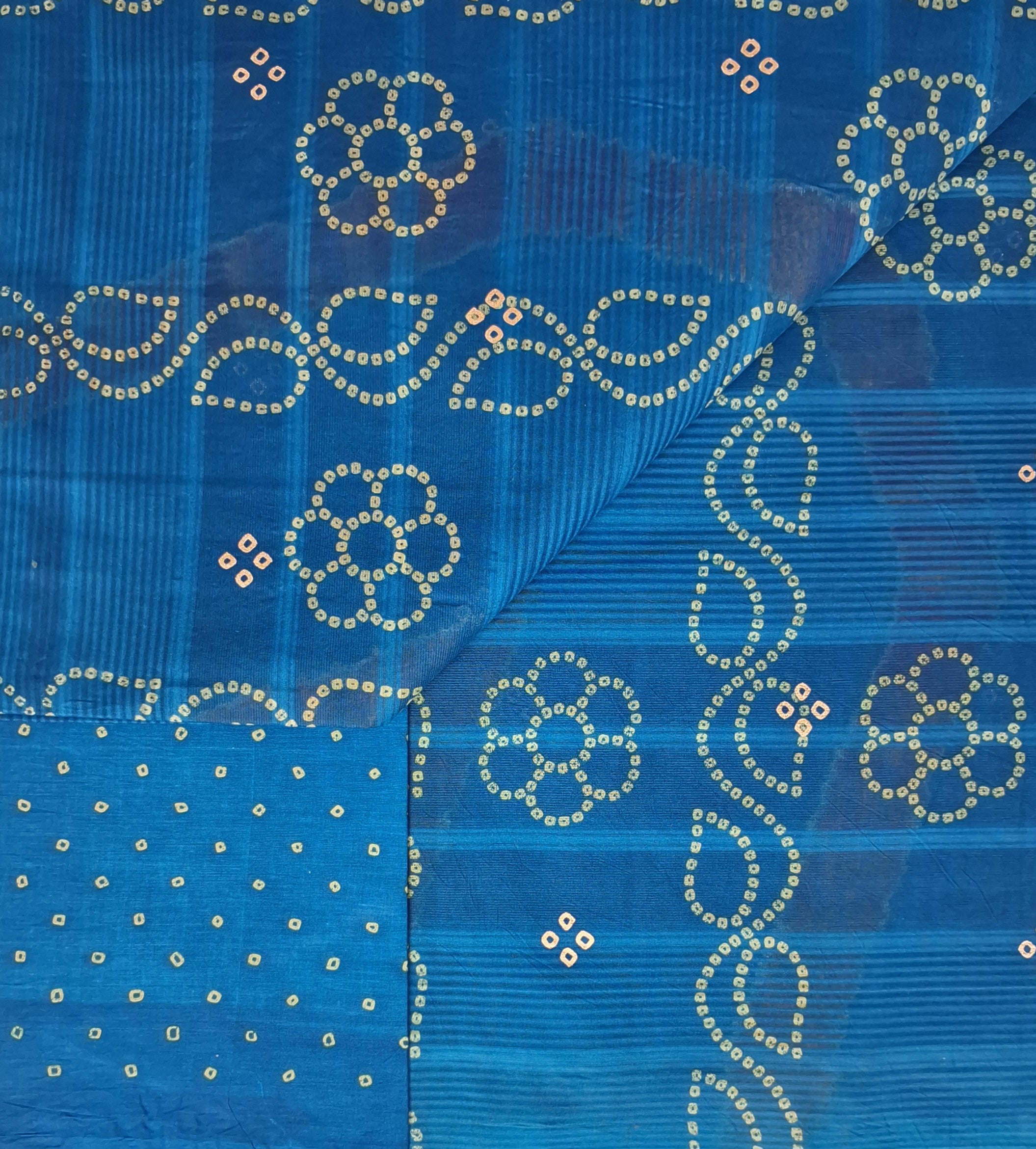 Blue Bandhani Leheriya Design Colourful Printed Mulmul Pure Cotton Saree