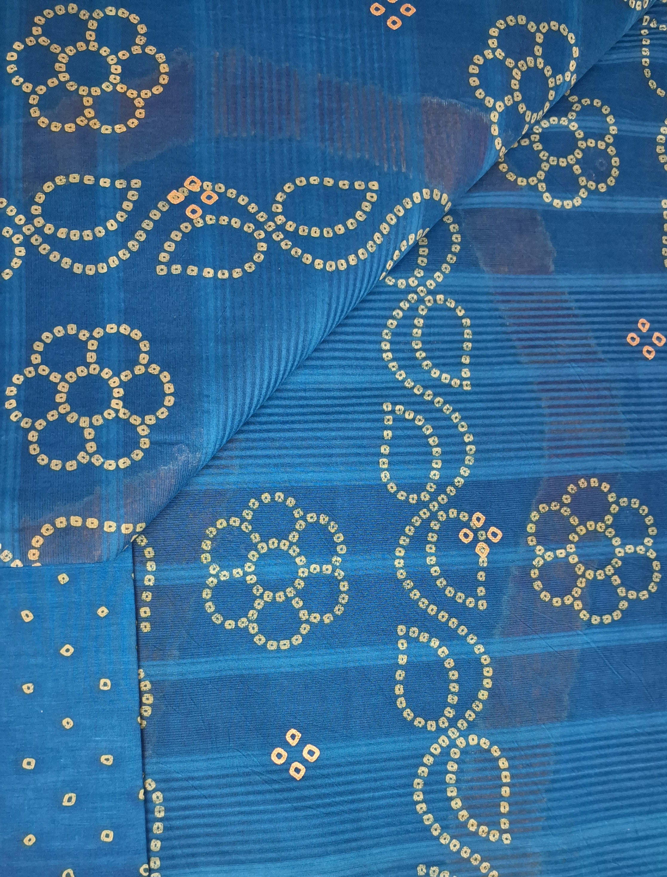 Blue Bandhani Leheriya Design Colourful Printed Mulmul Pure Cotton Saree