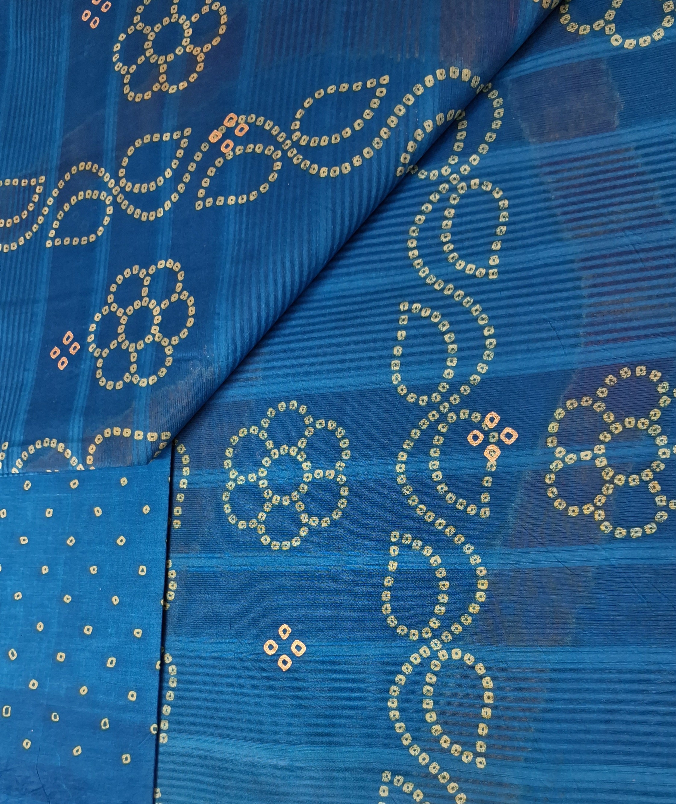 Blue Bandhani Leheriya Design Colourful Printed Mulmul Pure Cotton Saree