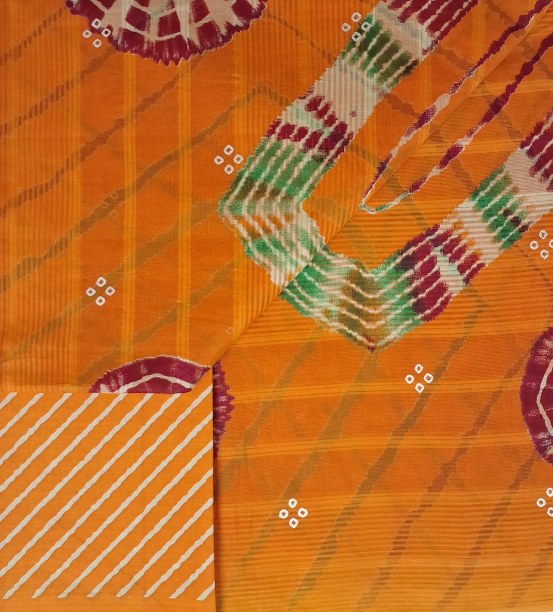 Yellow Bandhani Leheriya Design Colourful Printed Mulmul Pure Cotton Saree