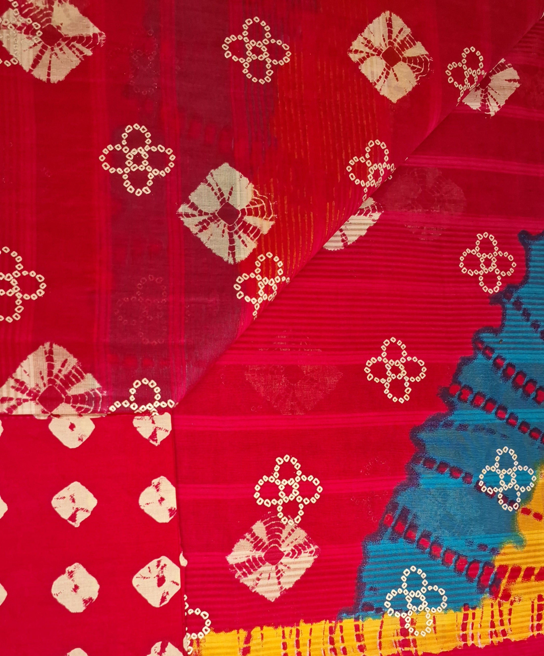 Pink Bandhani Leheriya Design Colourful Printed Mulmul Pure Cotton Saree