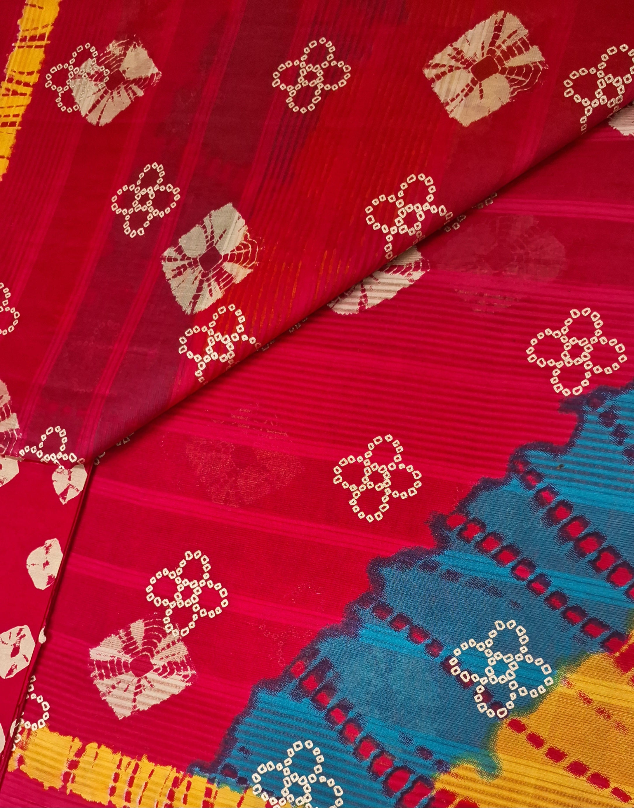 Pink Bandhani Leheriya Design Colourful Printed Mulmul Pure Cotton Saree